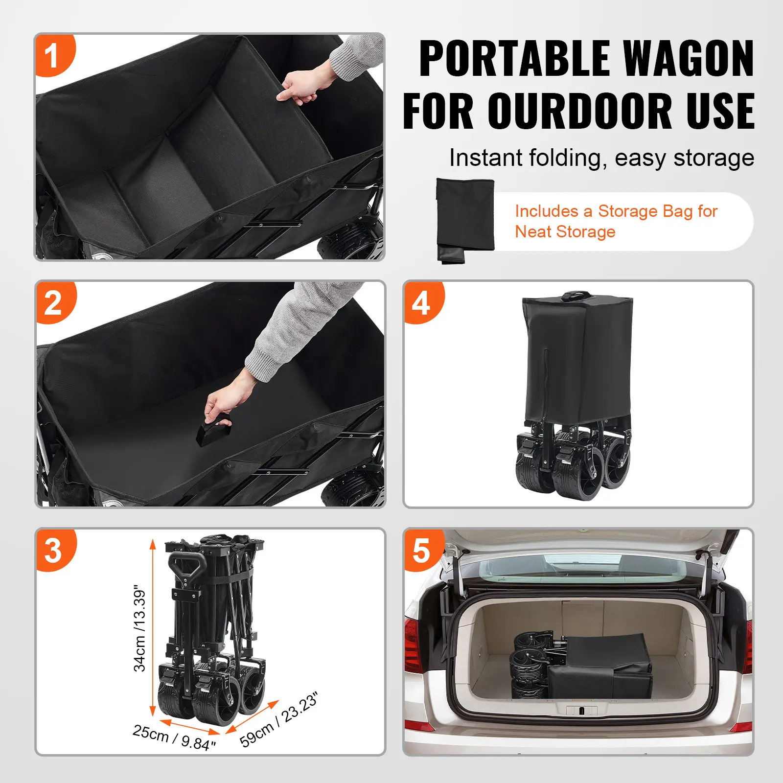 SucceBuy Collapsible Folding Wagon Beach Wagon Cart with All-Terrain Wheels Drink Holder Sport Wagon for Camping Shopping Garden