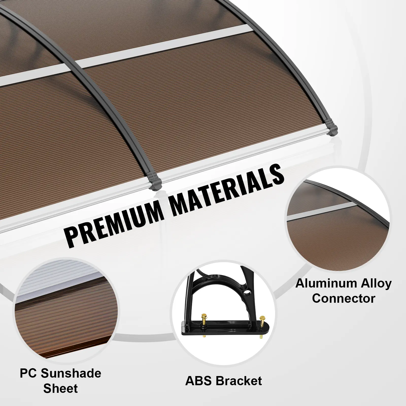 SucceBuy Window Door Awning Canopy 3 Sizes UPF 50+ Polycarbonate Entry Window Awning Front Door Overhang Awning for Sun Shutter