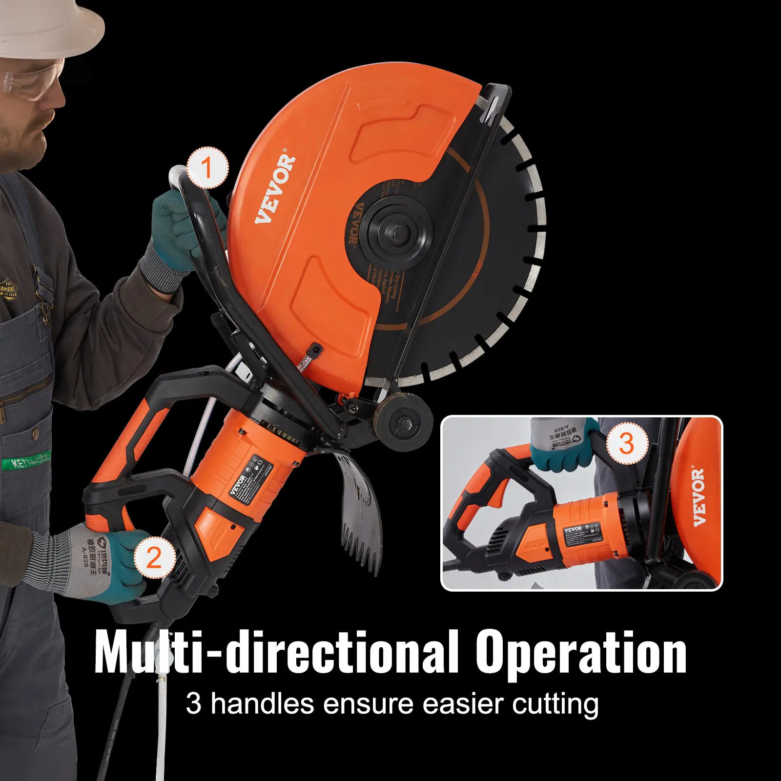 VEVOR Electric Concrete Saw 16 in 3200 W 15 A Motor Circular Saw Cutter with Max. 6 in Adjustable Cutting Depth Wet Disk Saw