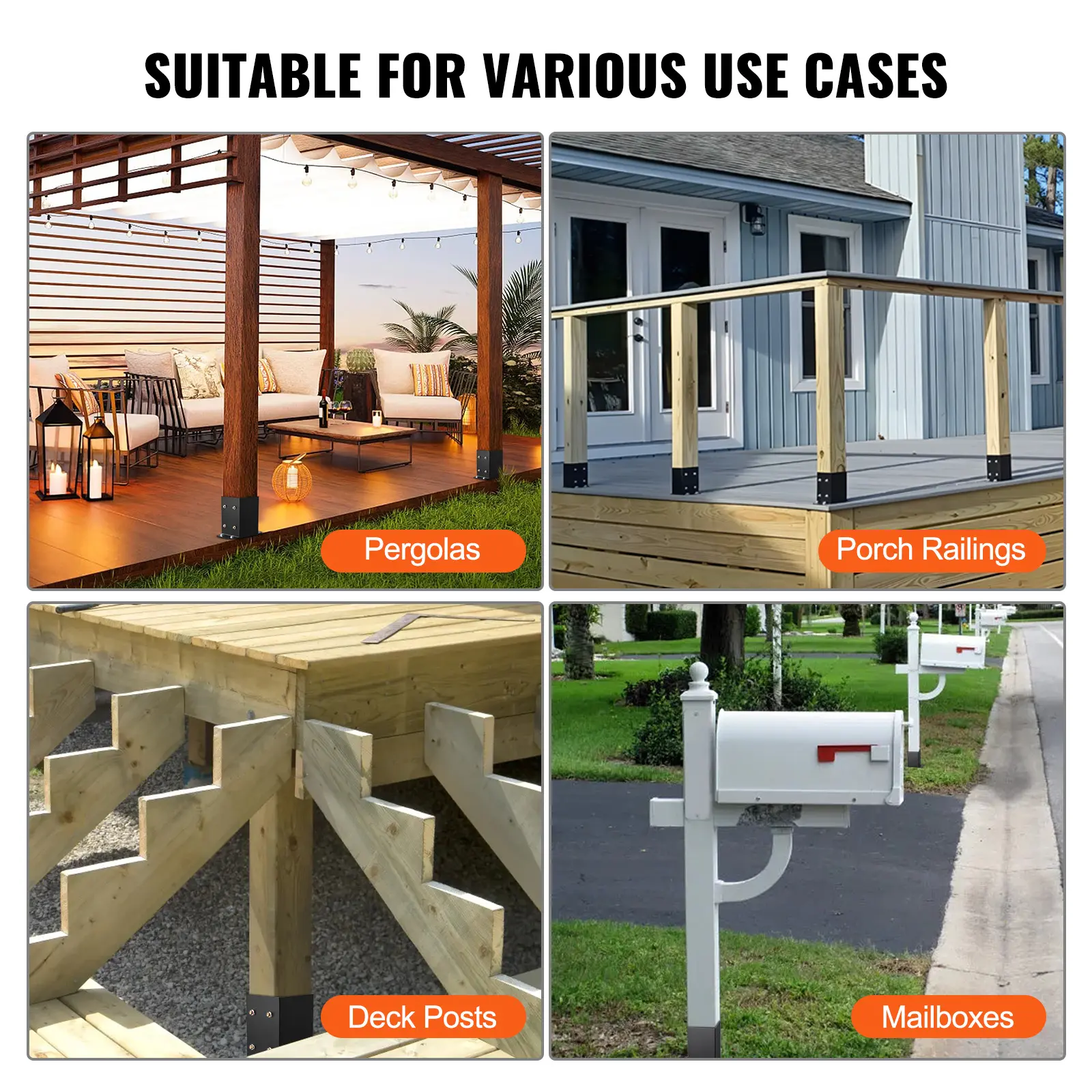 SucceBuy 4x4/ 6x6 Post Base 2/ 4 Pcs Powder-Coated Post Anchor Matte Black Wood Post Brackets for Pavilion Deck Railing