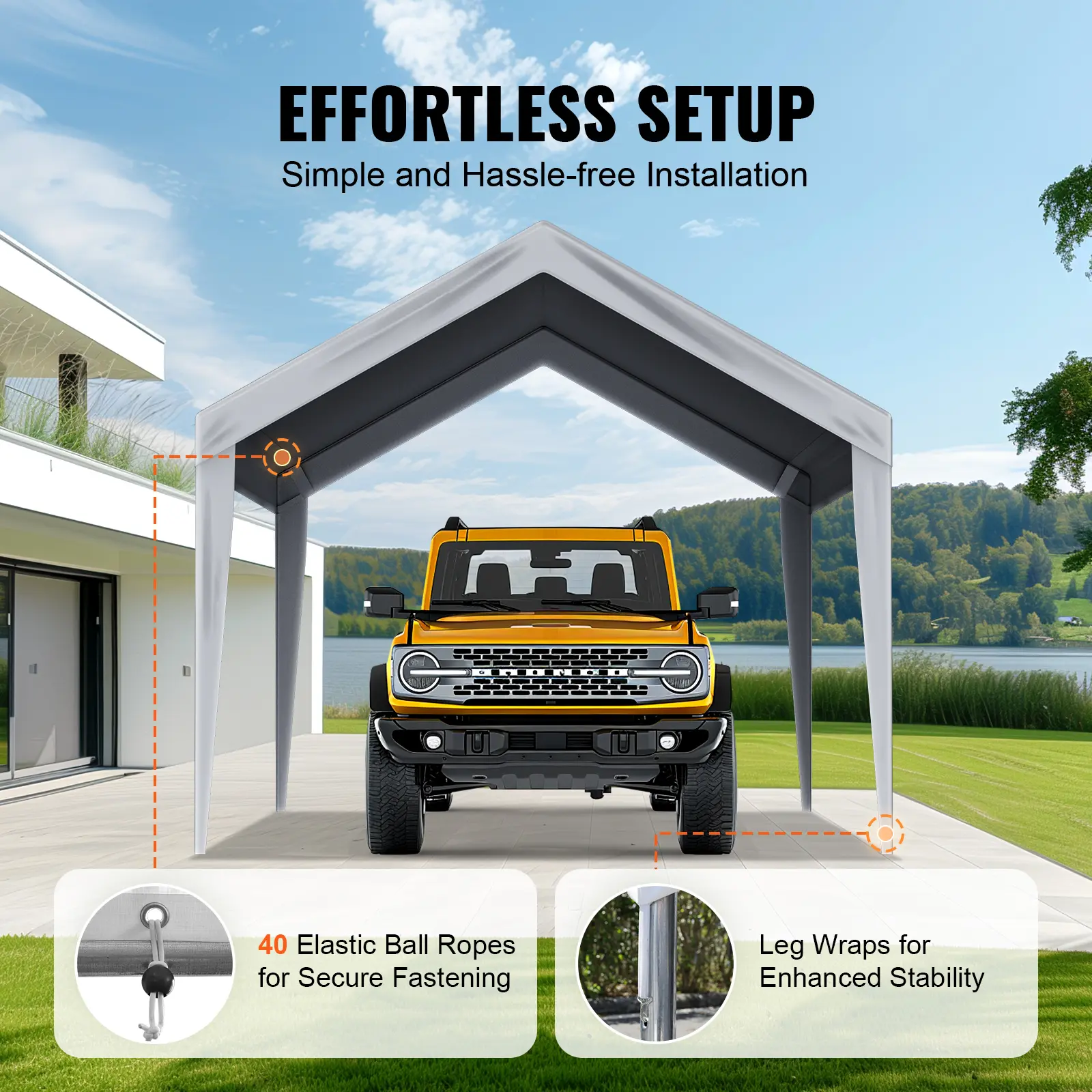 SucceBuy Carport Replacement Canopy Cover Garage Top Tent Shelter Tarp Heavy-Duty Waterproof & UV Protected