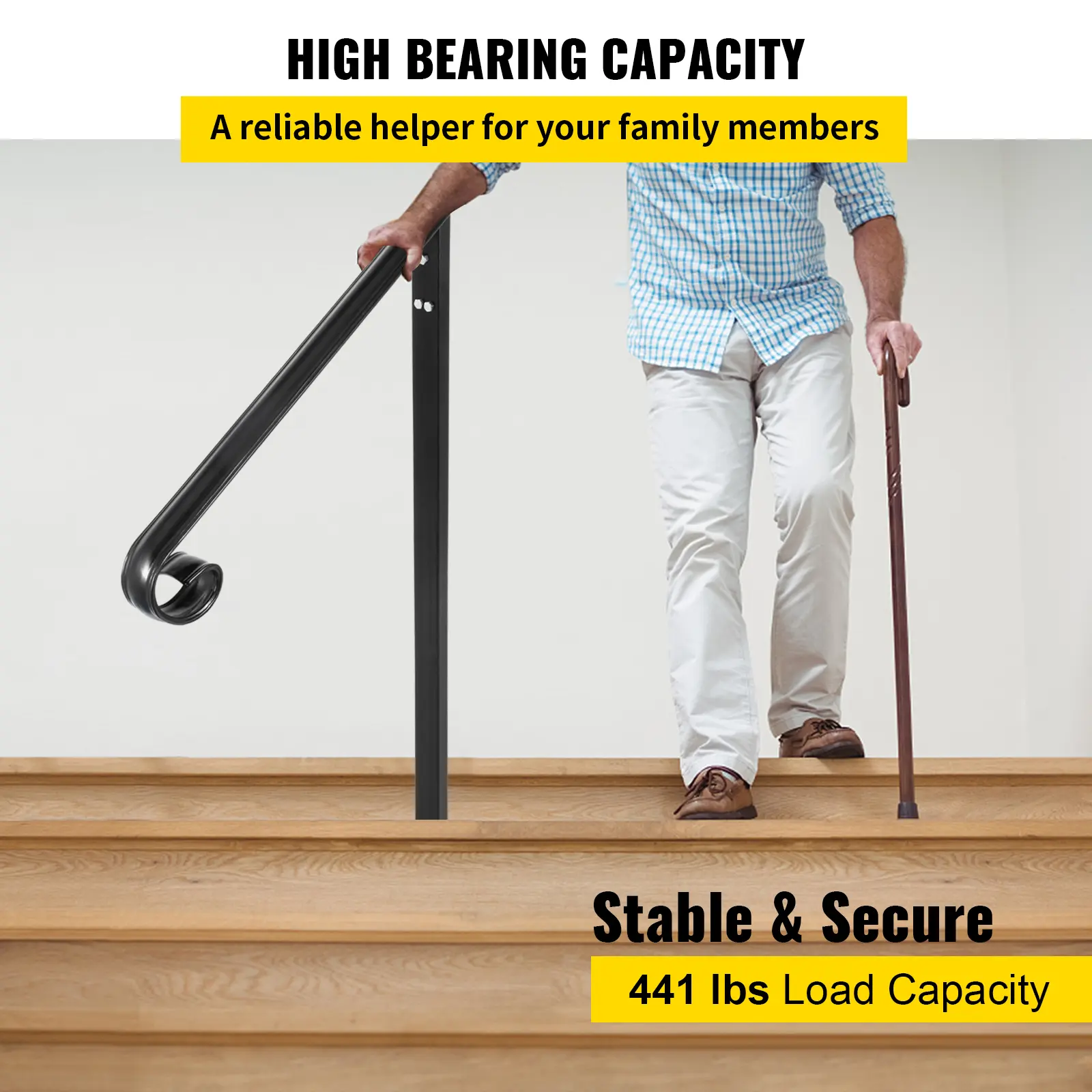 SucceBuy Iron Handrails For Outdoor Steps 1/2/3Step Railings Pipe Handrail Stair Railings For Steps Black Iron Railings Garden