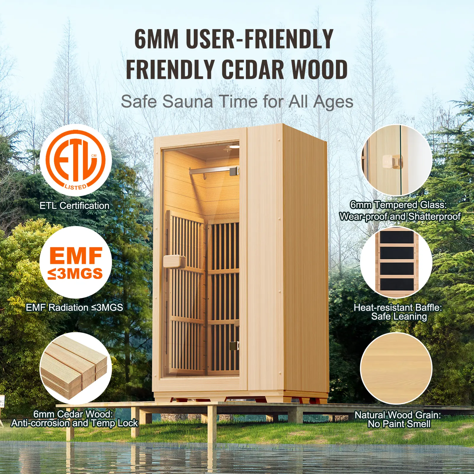 SucceBuy Far Infrared Wooden Sauna  Room Home Sauna Spa for One Single Person  Low EMF Far Infrared Hemlock Wood  1140W Indoor