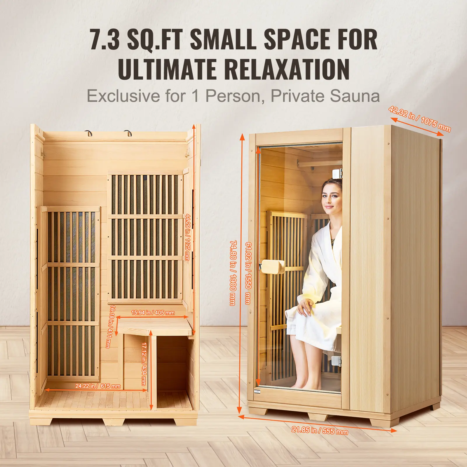 SucceBuy Far Infrared Wooden Sauna  Room Home Sauna Spa for One Single Person  Low EMF Far Infrared Hemlock Wood  1140W Indoor