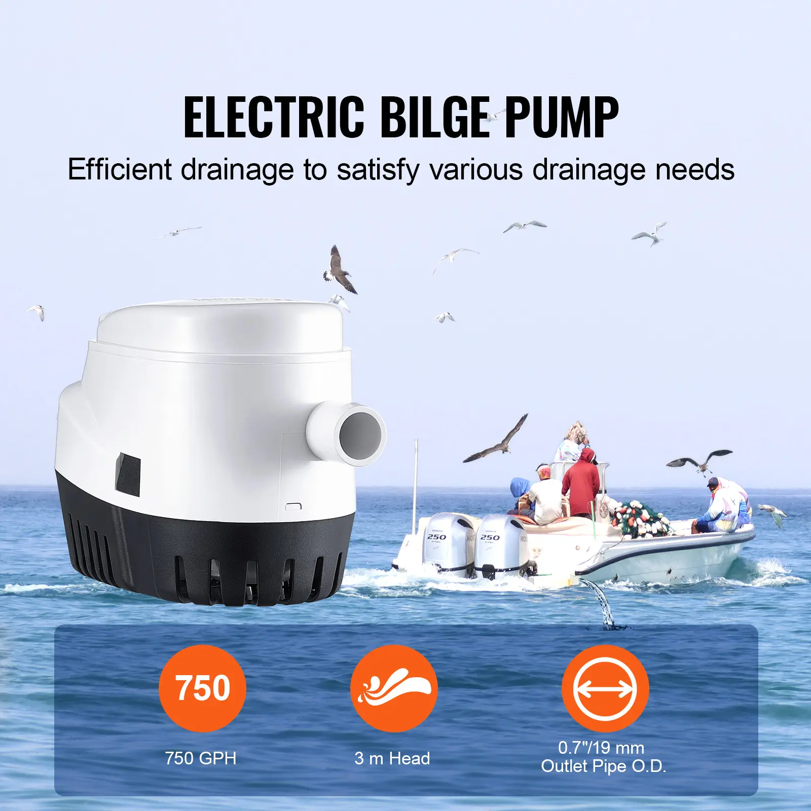 SucceBuy Bilge Pump 750/1100/3000 GPH 12V Automatic Submersible Bilge Water Pump with Float Switch for Boats, Pools, Basements