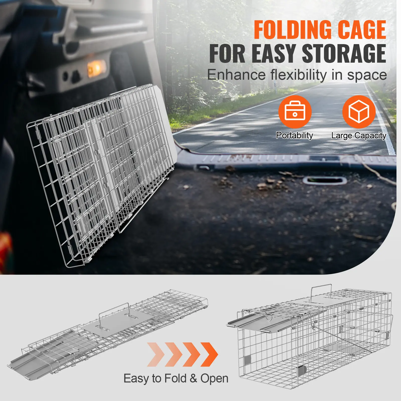 SucceBuy Live Animal Cage Trap Humane Cat Rodent Control Folding with Handle for Rabbits Stray Cats Squirrels Raccoons Groundhog