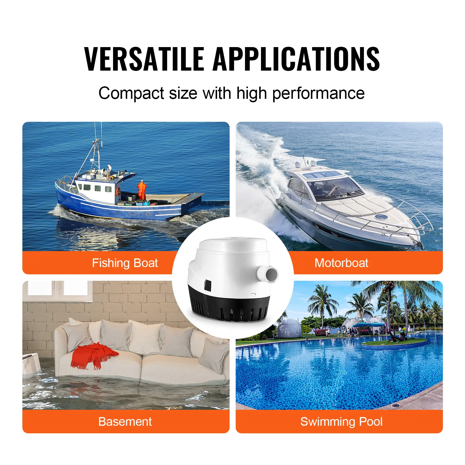 SucceBuy Bilge Pump 750/1100/3000 GPH 12V Automatic Submersible Bilge Water Pump with Float Switch for Boats, Pools, Basements