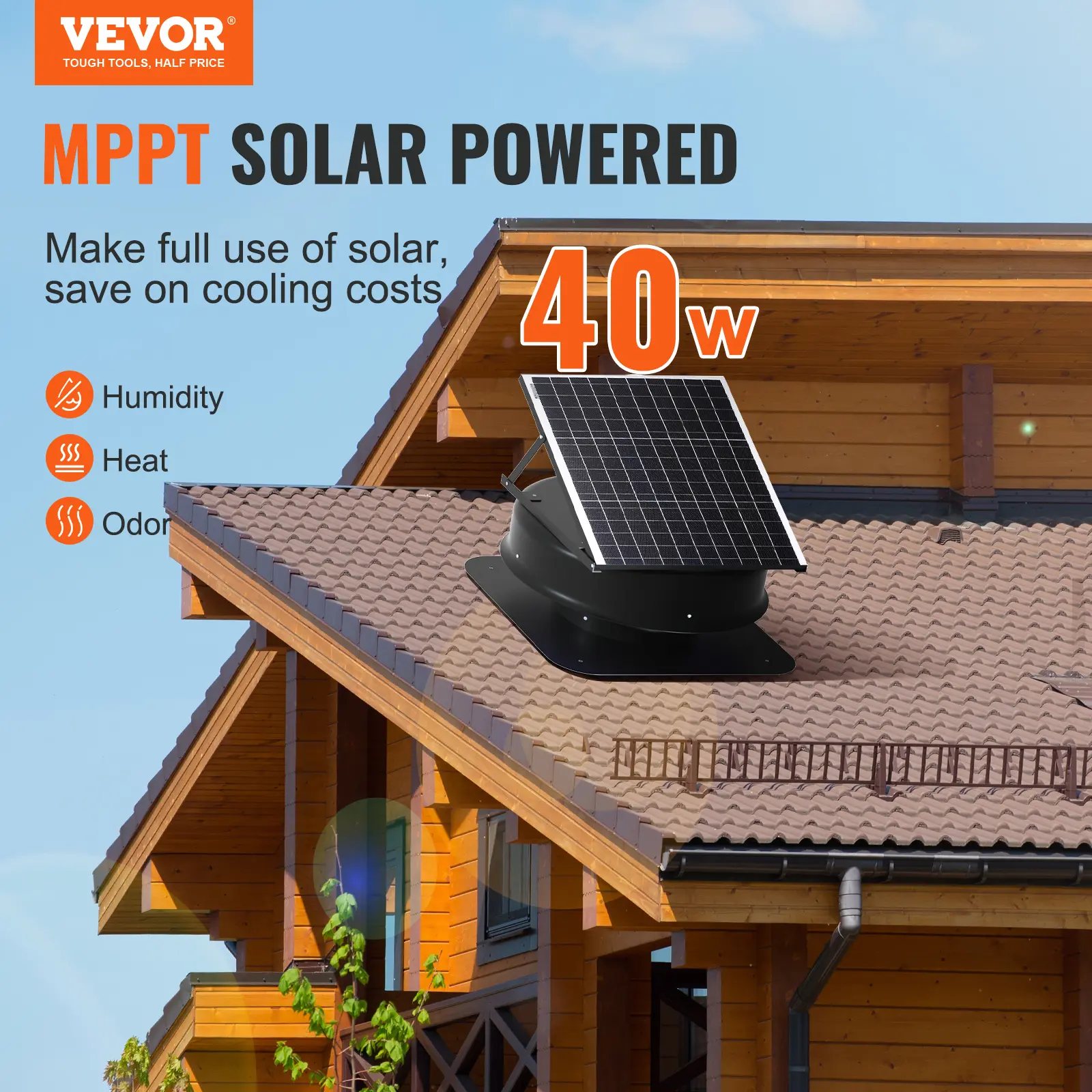 SucceBuy Solar Attic Fan 40W 1230 CFM Large Air Flow Solar Roof Vent Low Noise and Weatherproof with Smart Adapter for Home