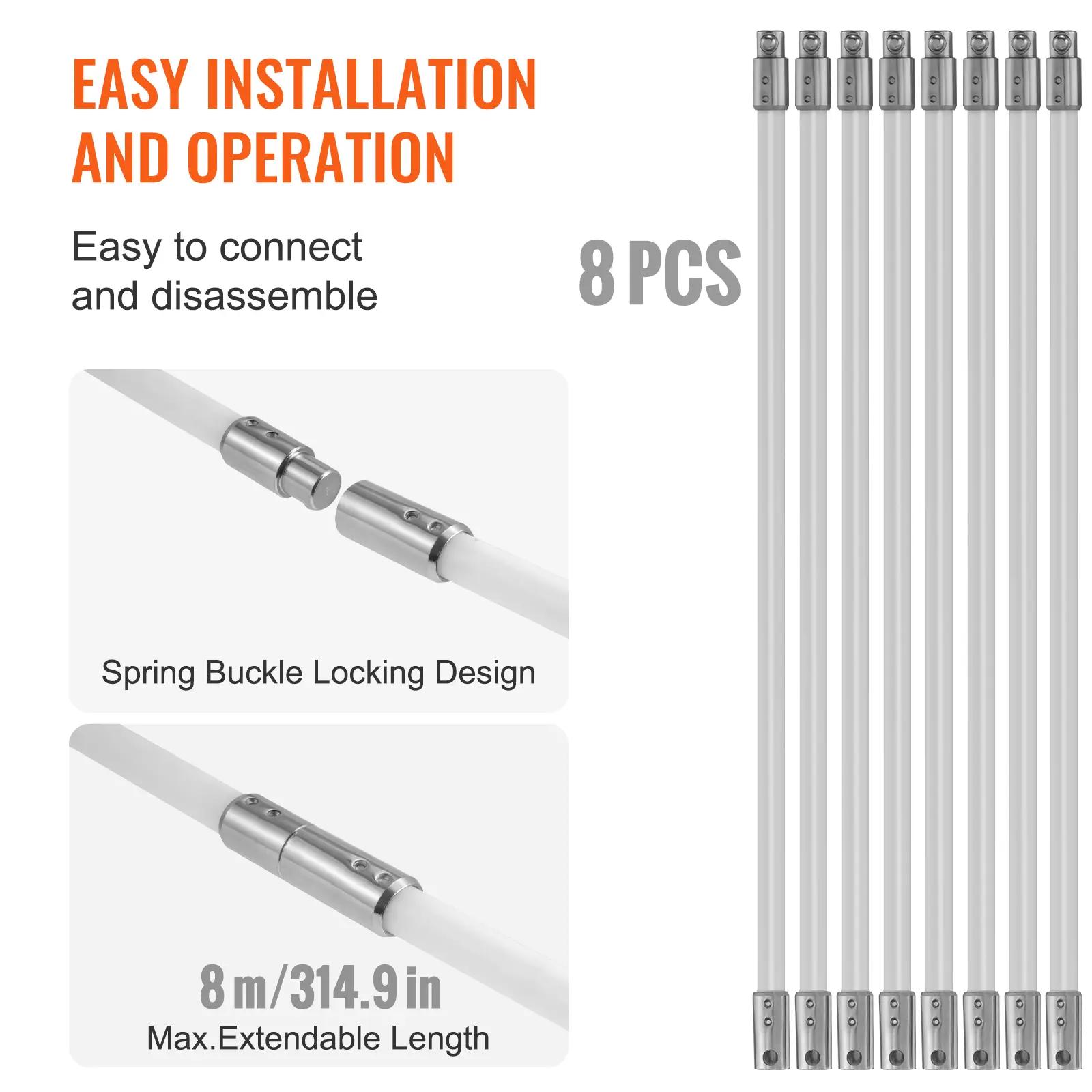 SucceBuy 23/26/30/33/39ft Chimney Sweep Kit w/ Reinforced Nylon Flexible Rods Ergonomic Chimney Cleaning Brush 360-Degree Brush