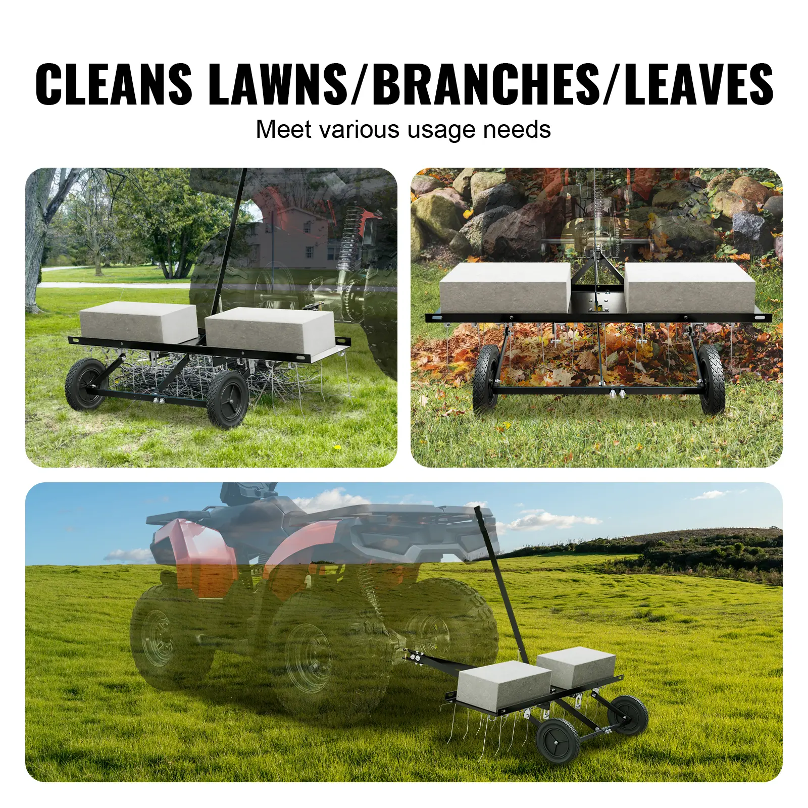 SucceBuy Tow Behind Dethatcher 40in Tow Dethatcher with 20 Spring Steel Tines Lawn Dethatcher Rake for ATV/Mower Tow Behind Lawn
