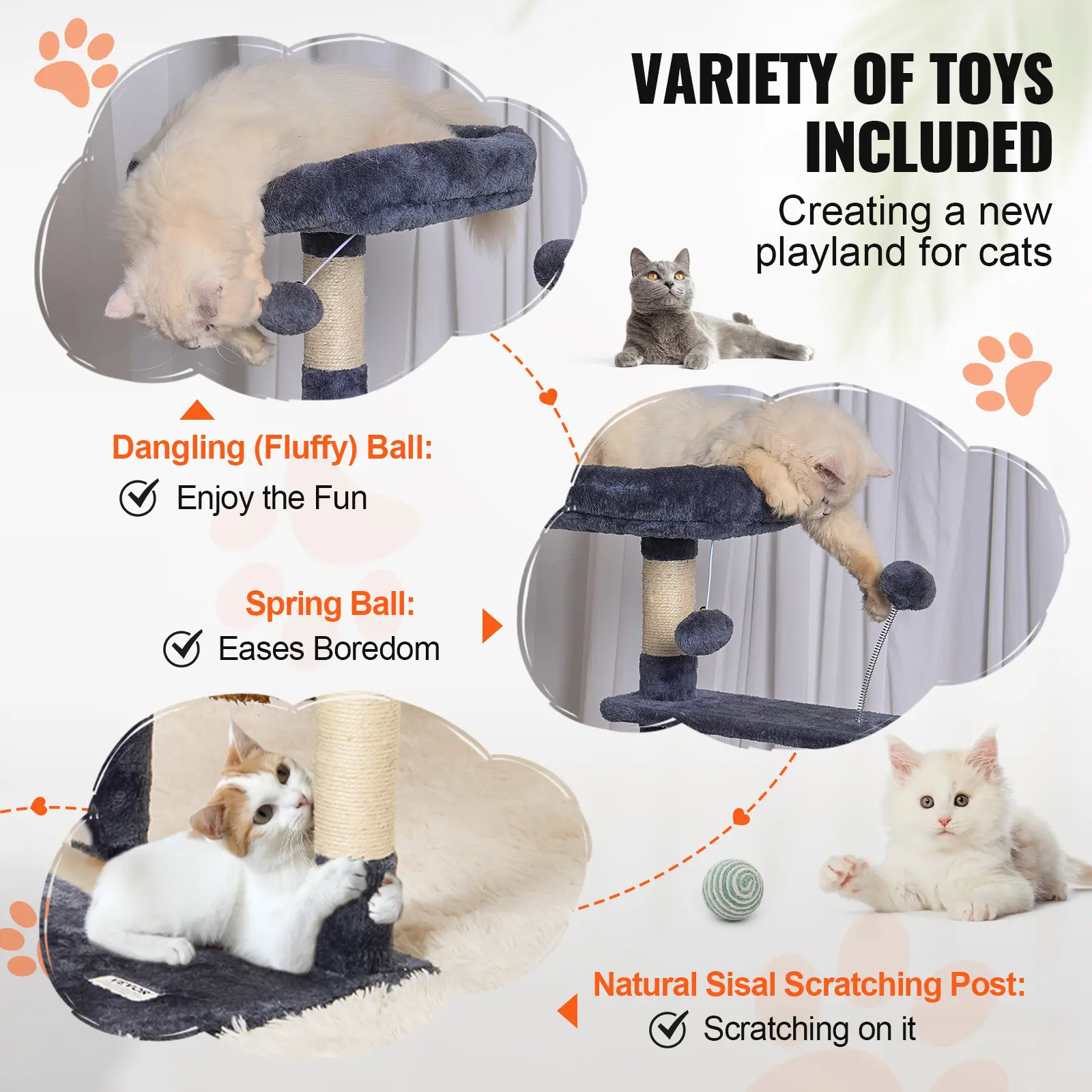 SucceBuy Cat Tree for Indoor Cats Cat Tower with Cat Condo Sisal Scratching Post HammockTop Perch Jumping Platforms Dark Grey