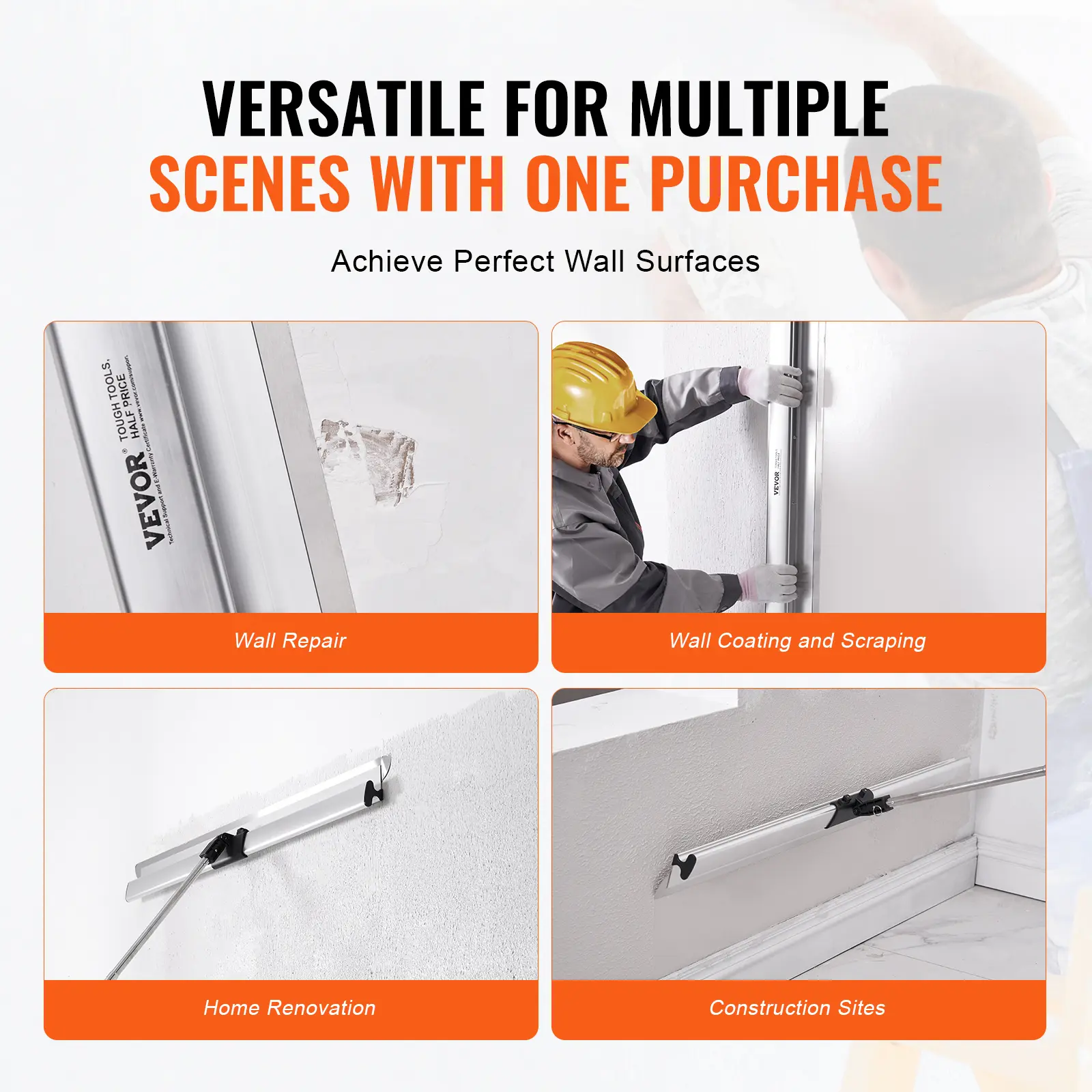 SucceBuy Drywall Skimming Blade 48 inch Smoothing Knif Stainless Steel Blade & Aluminum Alloy Body Professional Skim Coat Tools
