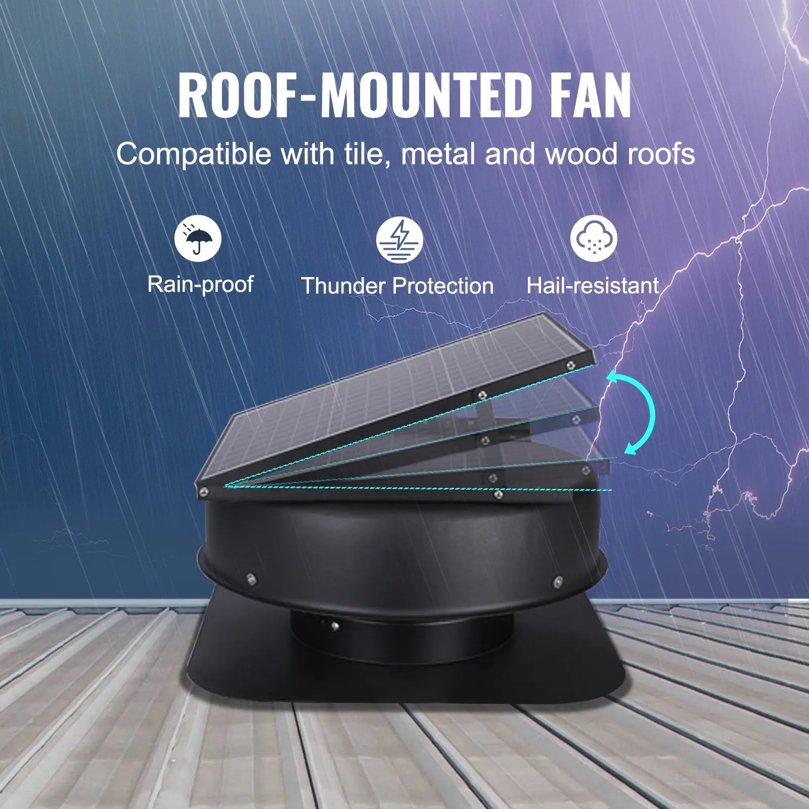 SucceBuy Solar Attic Fan 40W 1230 CFM Large Air Flow Solar Roof Vent Low Noise and Weatherproof with Smart Adapter for Home