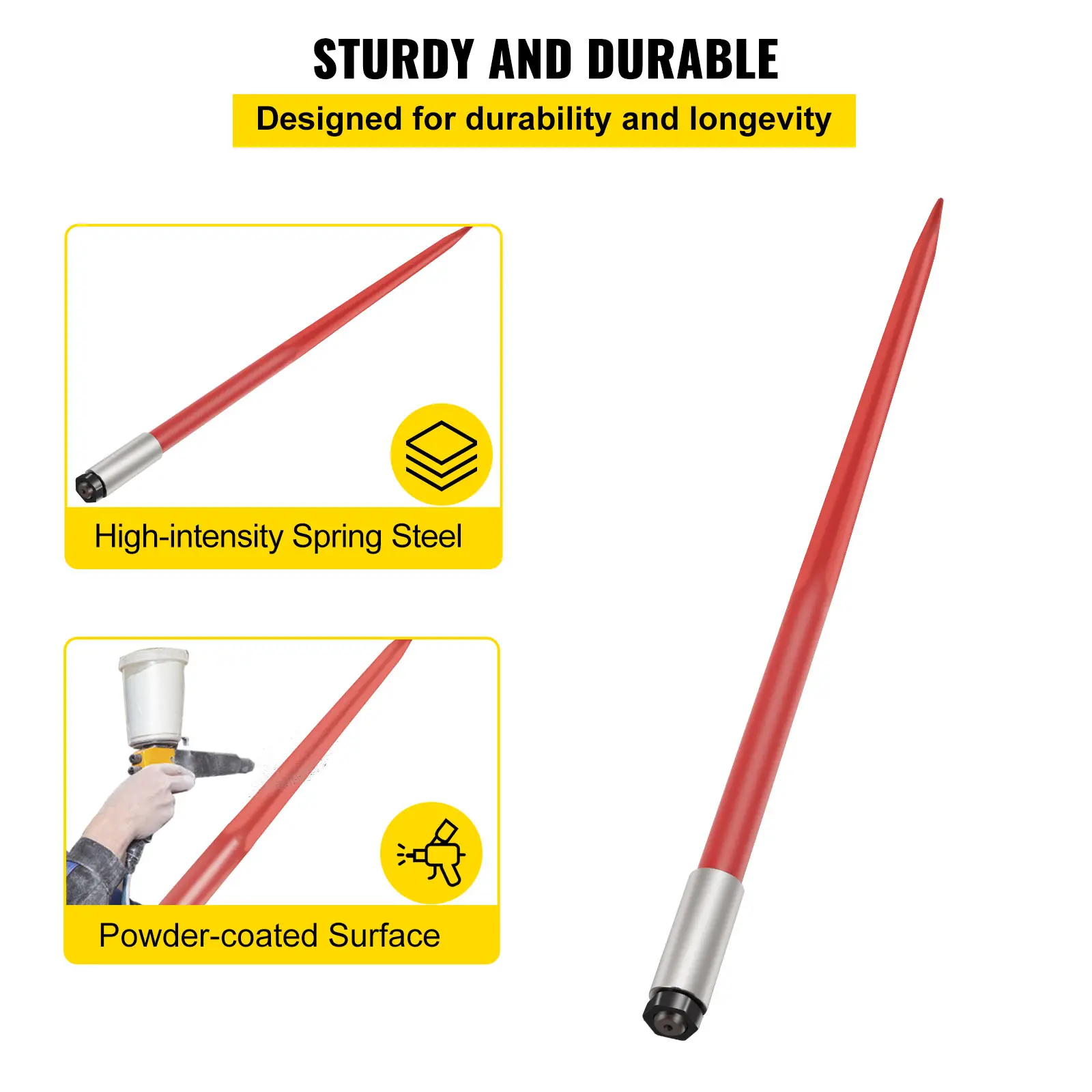 SucceBuy Hay Spear Bale Spear Capacity Spike Quick Attach Square Hay Red Coated Forks Hex Nut  Sleeve for Bucket Tractor Loader