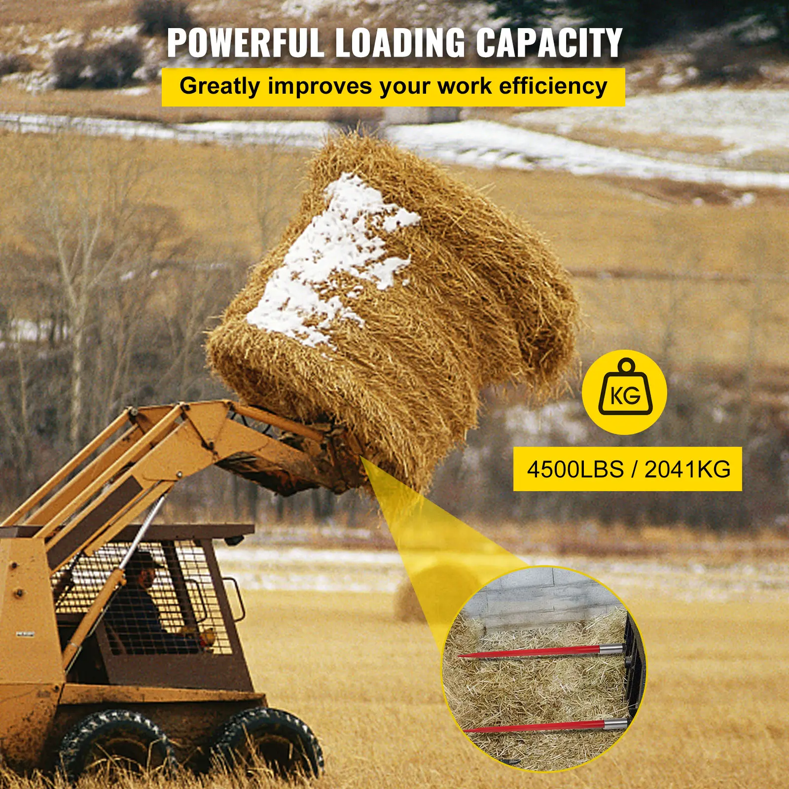 SucceBuy Hay Spear Bale Spear Capacity Spike Quick Attach Square Hay Red Coated Forks Hex Nut  Sleeve for Bucket Tractor Loader