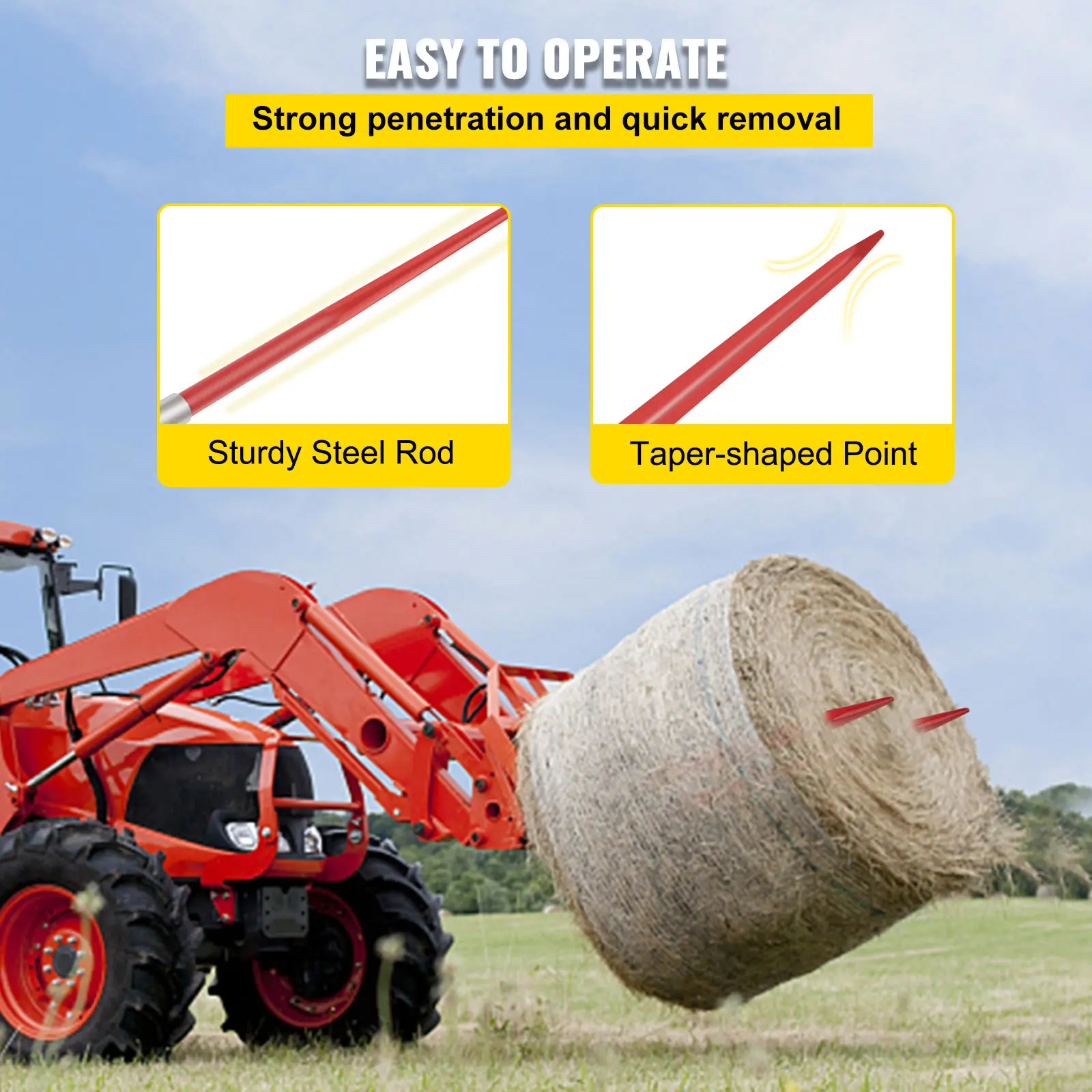 SucceBuy Hay Spear Bale Spear Capacity Spike Quick Attach Square Hay Red Coated Forks Hex Nut  Sleeve for Bucket Tractor Loader
