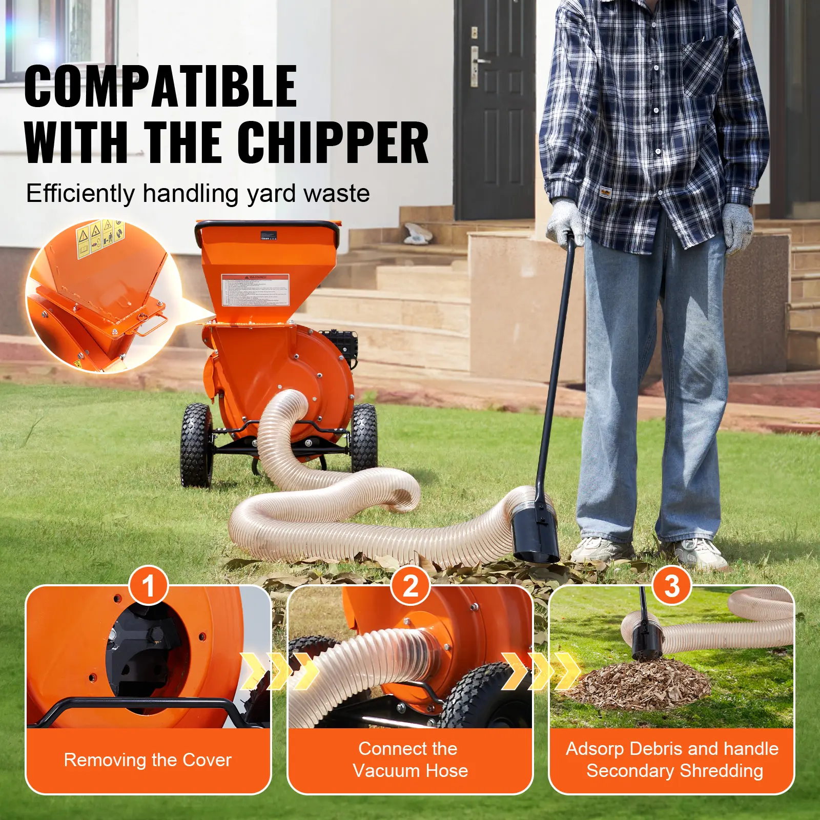 SucceBuy Wood Chipper Shredder Leaf Vacuum Kit Heavy Duty Universal Woodchipper Accessory for Large Volume Feed Fit Most Brand