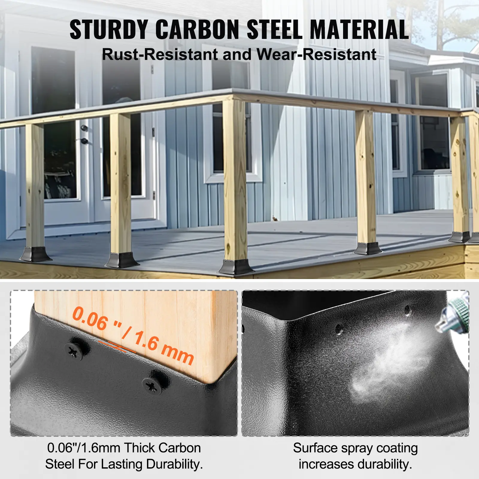 SucceBuy 4x4 Post Base Internal 3.6"x3.6" Heavy Duty Powder-Coated Steel Post Bracket for Deck Porch Handrail Railing Support