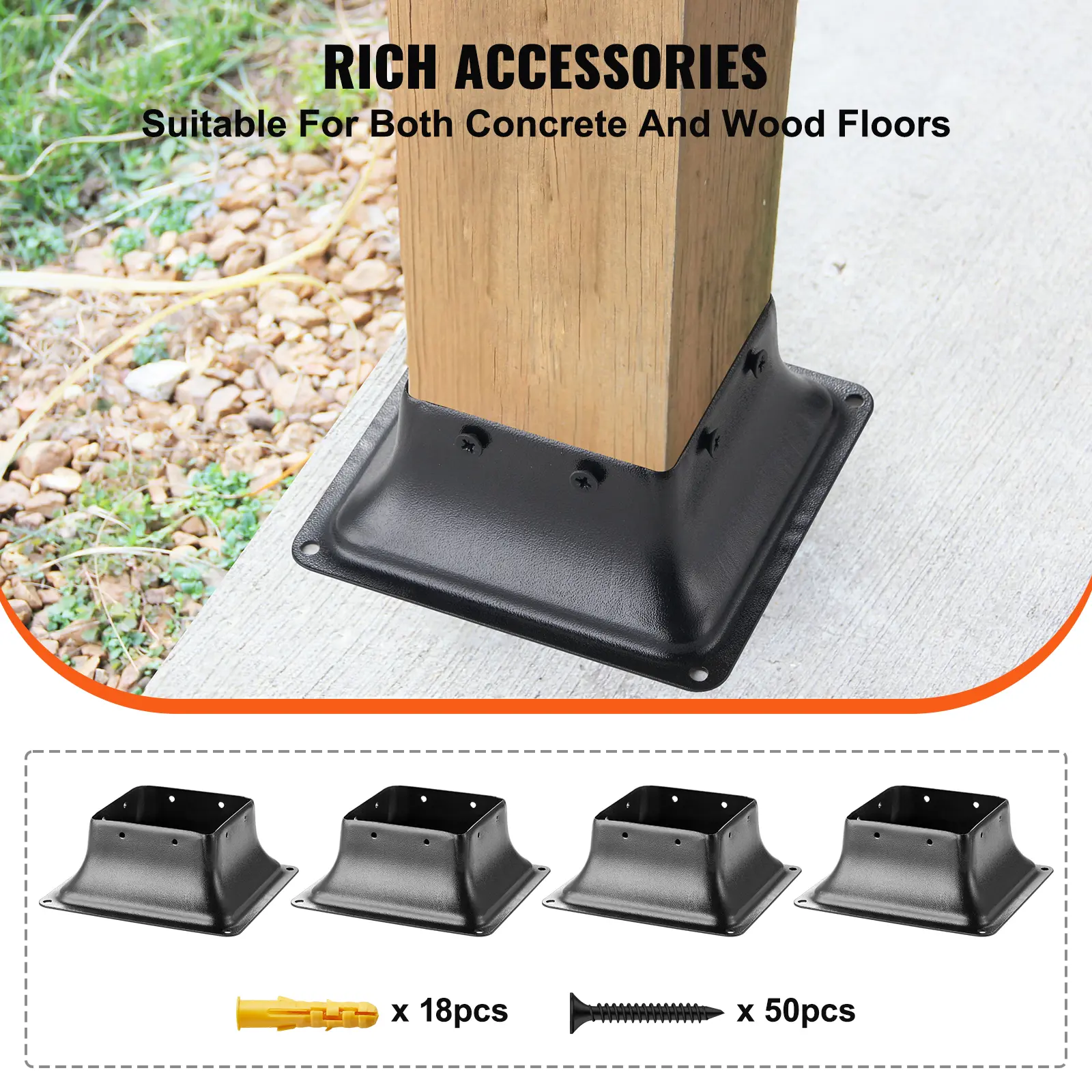 SucceBuy 4x4 Post Base Internal 3.6"x3.6" Heavy Duty Powder-Coated Steel Post Bracket for Deck Porch Handrail Railing Support