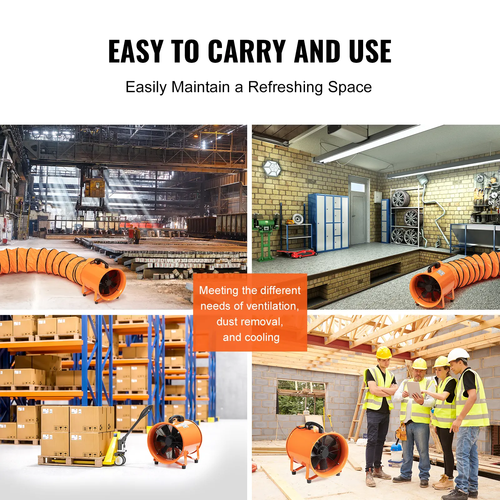 SucceBuy Portable Exhaust Fan 16in Industrial Cylinder Fan with Duct Hose Exhaust Blower for Sucking Dust Home Workplace