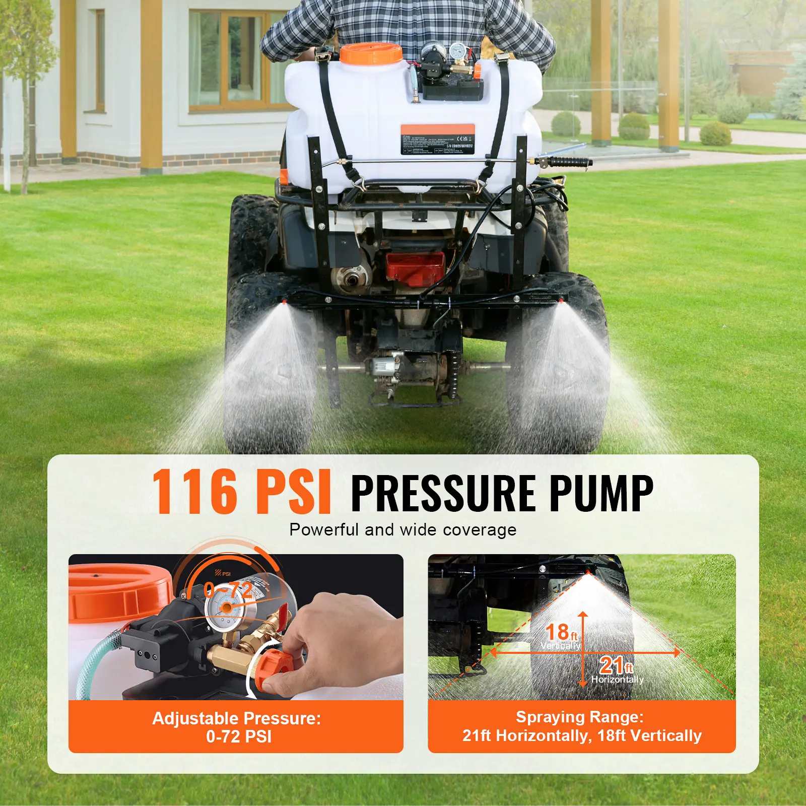 SucceBuy ATV Spot Sprayer 15.9 Gal/60 L ATV/UTV Broadcast Sprayer with Nozzle Boom 12 V Pump Weed Sprayer with Water Tank White