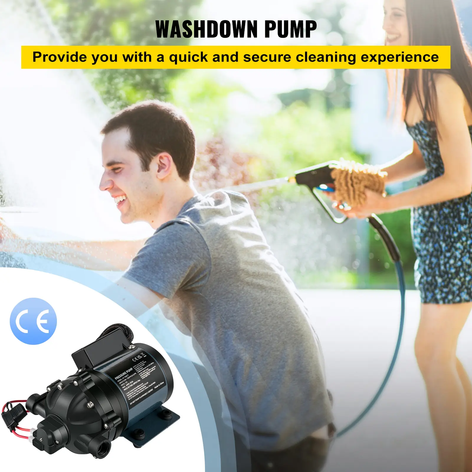 SucceBuy Washdown Pump 12V RV Water Pump 7 GPM 60 PSI Max. 10FT Lift Self Priming for Marine Deck, Yacht, Caravan Motorhome Boat
