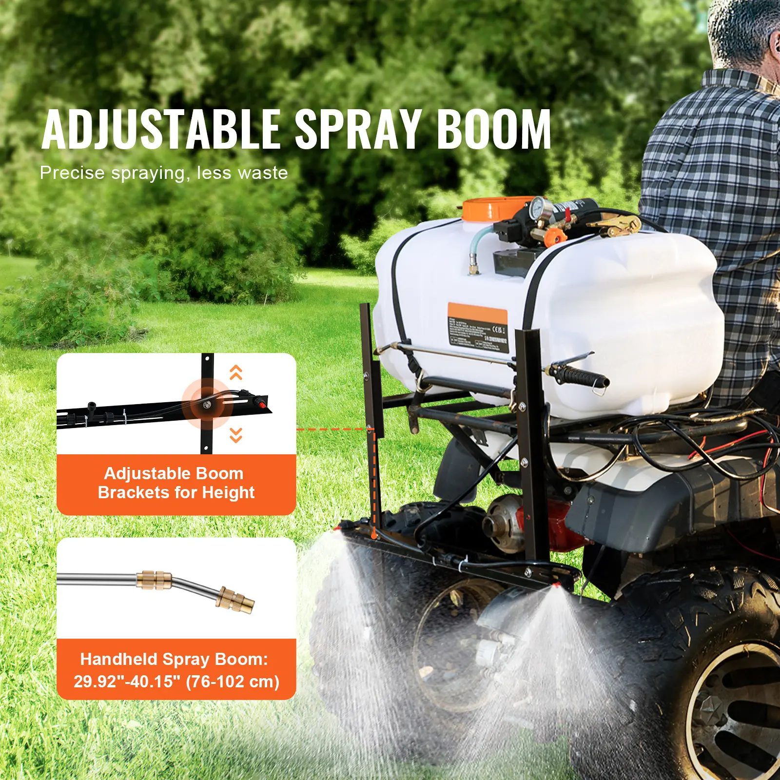 SucceBuy ATV Spot Sprayer 15.9 Gal/60 L ATV/UTV Broadcast Sprayer with Nozzle Boom 12 V Pump Weed Sprayer with Water Tank White