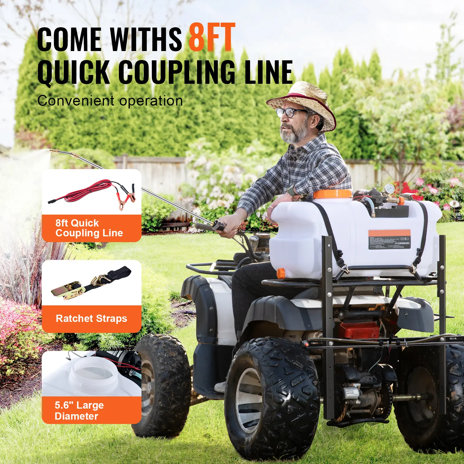 SucceBuy ATV Spot Sprayer 15.9 Gal/60 L ATV/UTV Broadcast Sprayer with Nozzle Boom 12 V Pump Weed Sprayer with Water Tank White