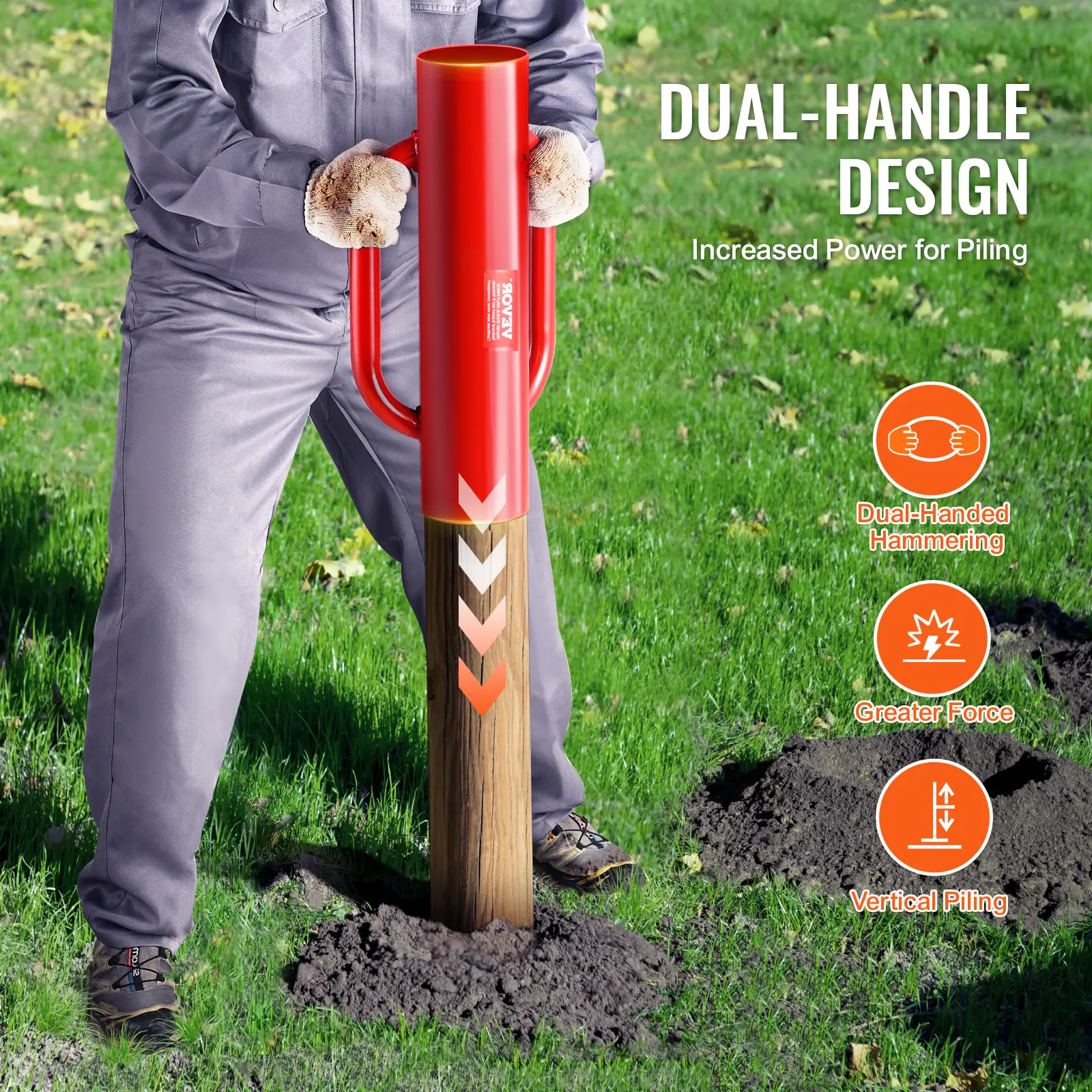 SucceBuy Fence Post Driver with Handle Pole Pounder Heavy Duty Carbon Steel Hand Post Rammer Fencing Hole Digger for Channel