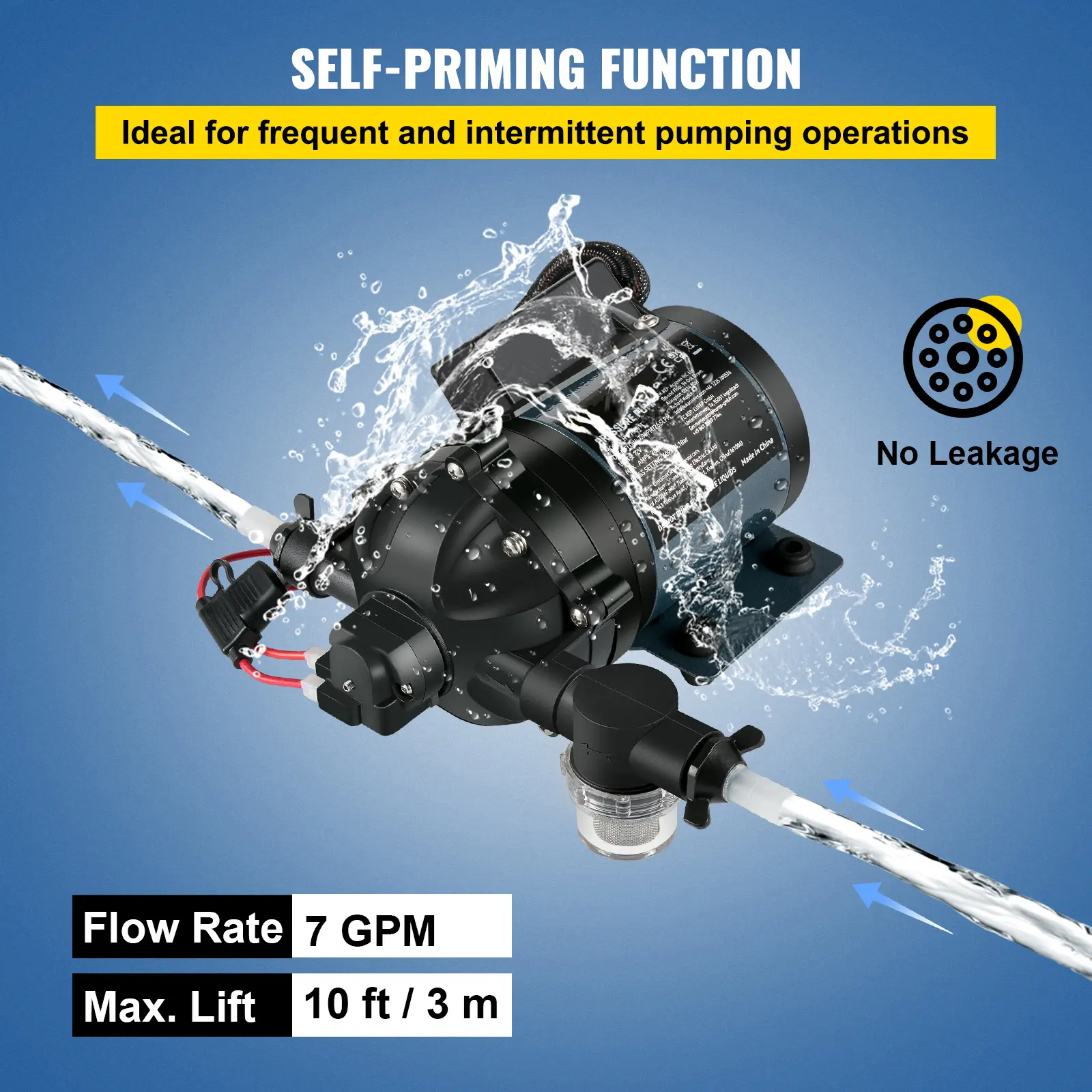 SucceBuy Washdown Pump 12V RV Water Pump 7 GPM 60 PSI Max. 10FT Lift Self Priming for Marine Deck, Yacht, Caravan Motorhome Boat