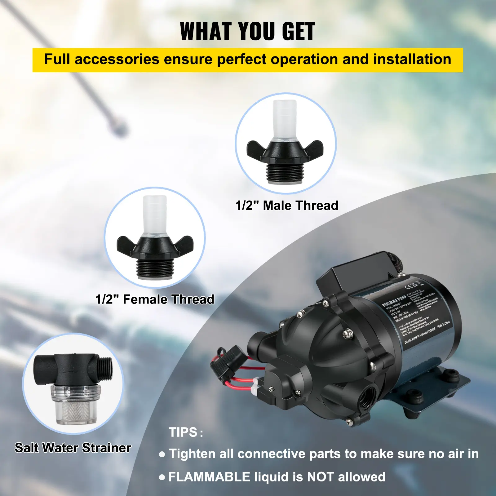 SucceBuy Washdown Pump 12V RV Water Pump 7 GPM 60 PSI Max. 10FT Lift Self Priming for Marine Deck, Yacht, Caravan Motorhome Boat