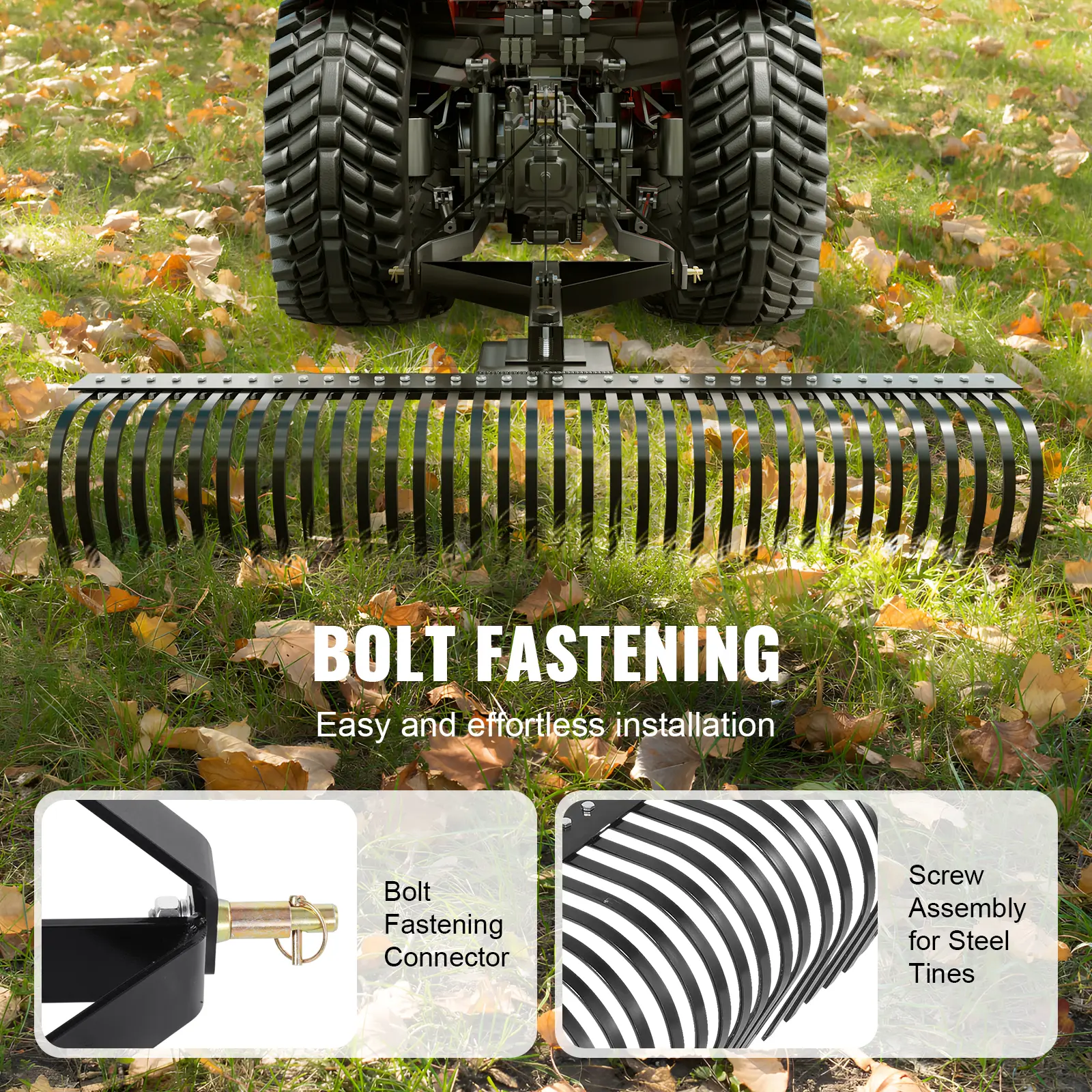 SucceBuy Tow Behind Dethatcher 72-inch Tow Dethatcher with 36 Steel Tines 3-Point Lawn Dethatcher with Attachments for Tractor
