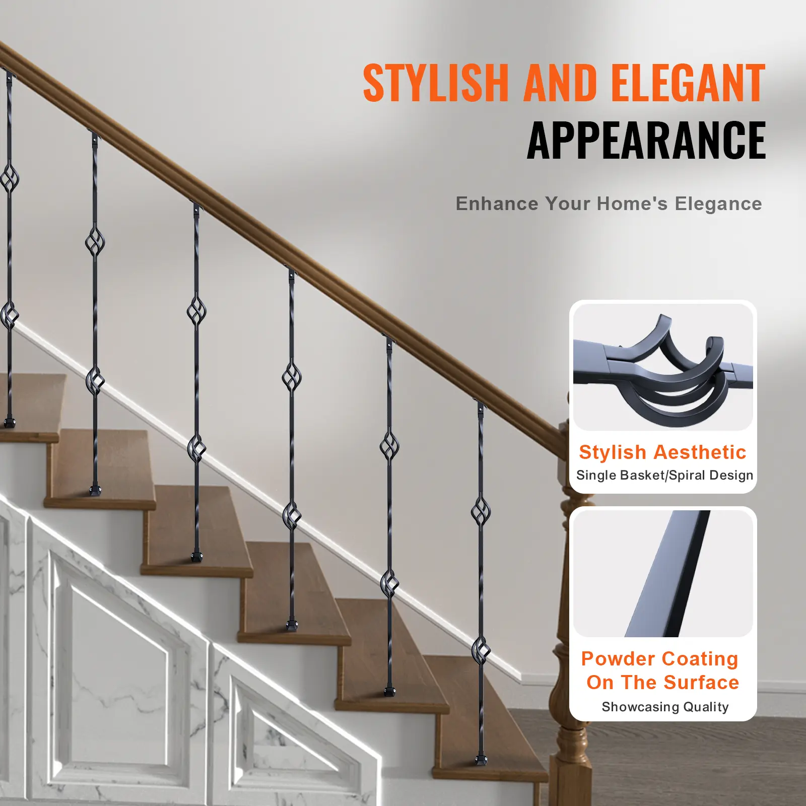 SucceBuy Staircase Metal Balusters Galvanized Decorative Banister Spindles with Hollow Baskets Spiral Stair with Shoes Screws
