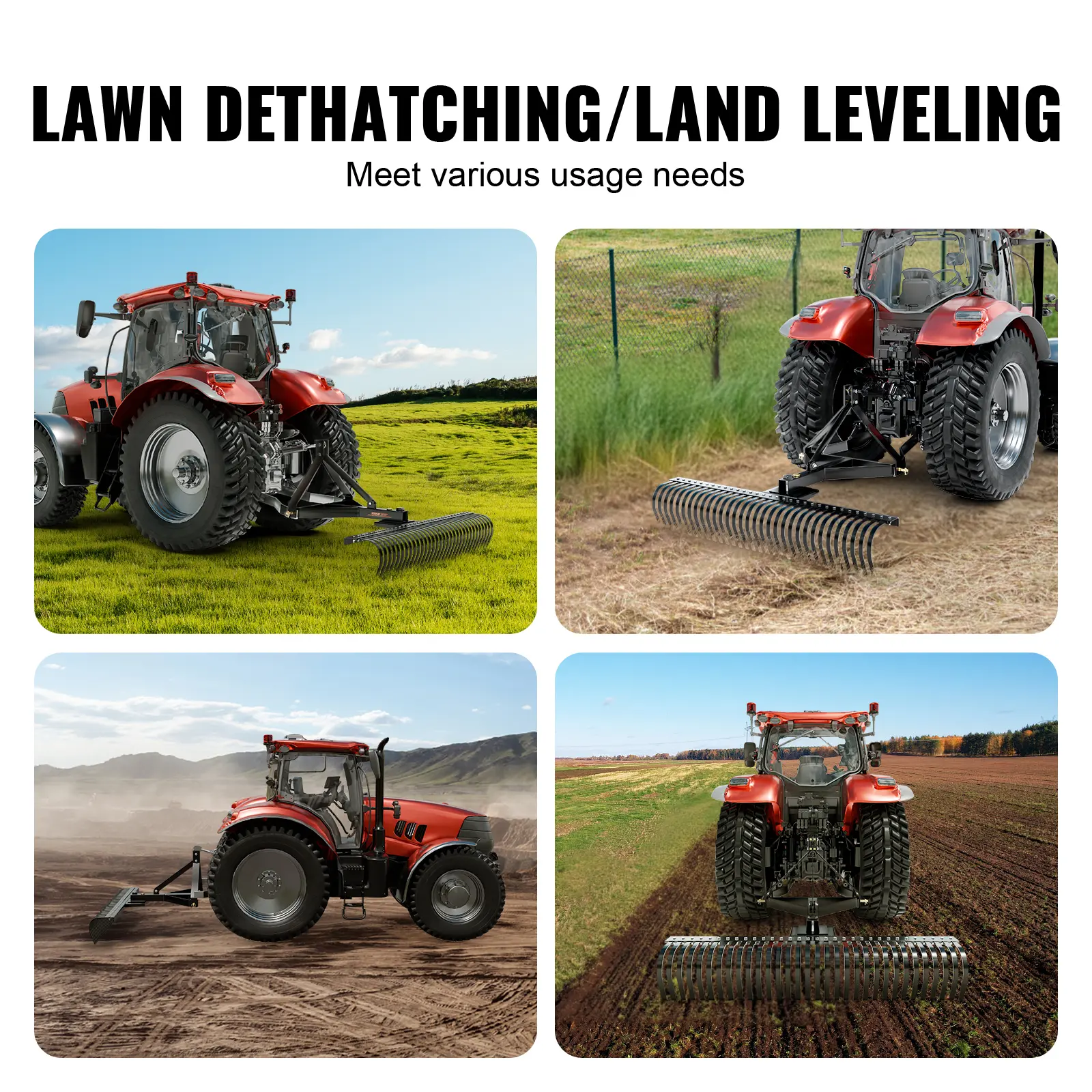 SucceBuy Tow Behind Dethatcher 72-inch Tow Dethatcher with 36 Steel Tines 3-Point Lawn Dethatcher with Attachments for Tractor