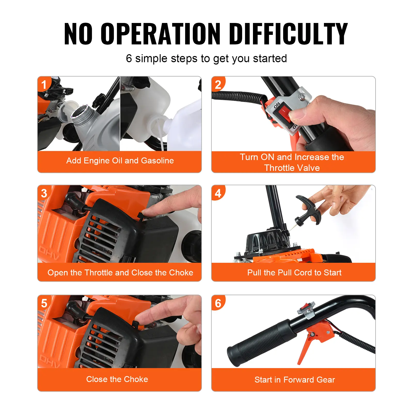 SucceBuy Tiller Cultivator 31CC 4-Stroke Garden Cultivator 4 Steel Adjustable Front Tines for Lawn Garden and Field Cultivation