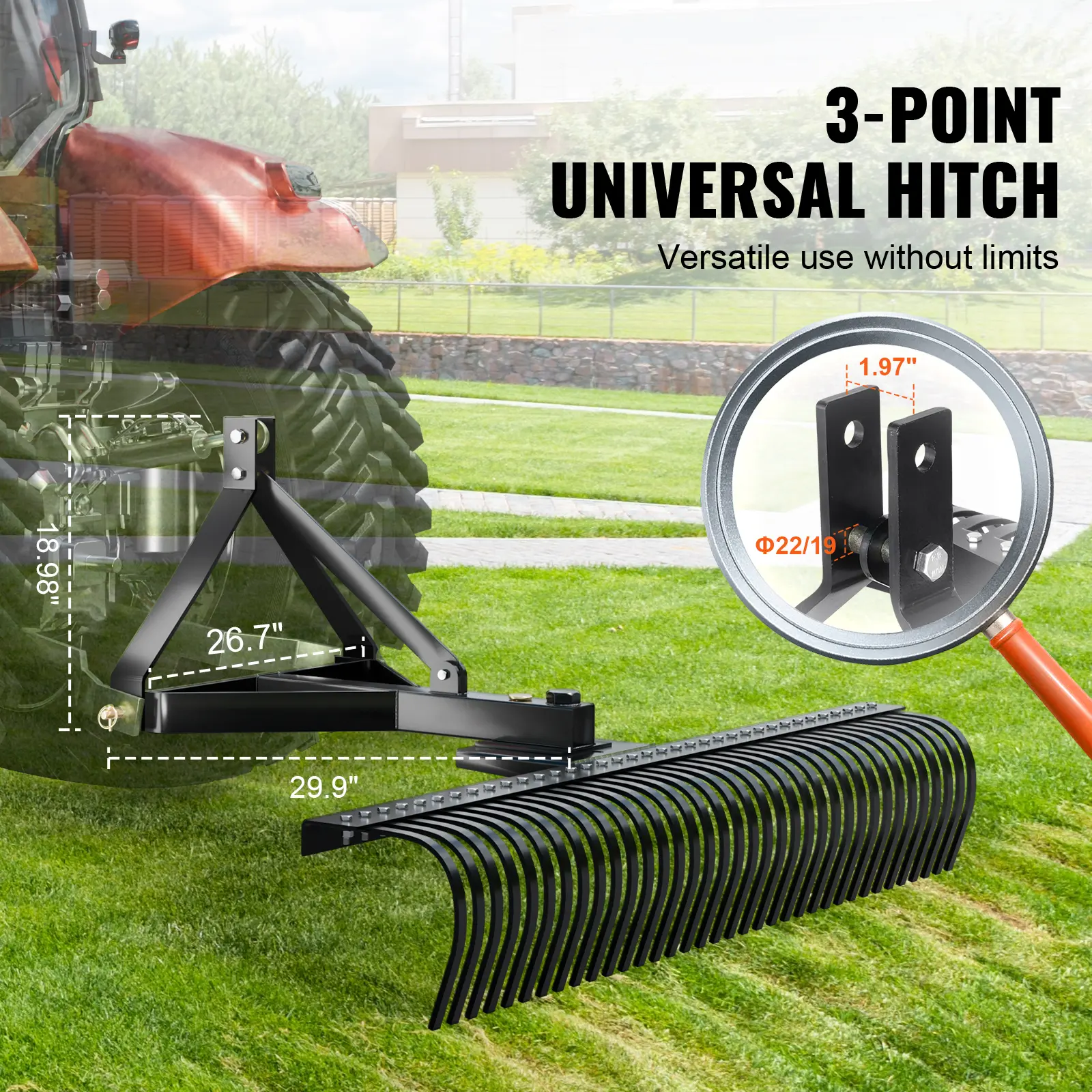 SucceBuy Tow Behind Dethatcher 72-inch Tow Dethatcher with 36 Steel Tines 3-Point Lawn Dethatcher with Attachments for Tractor