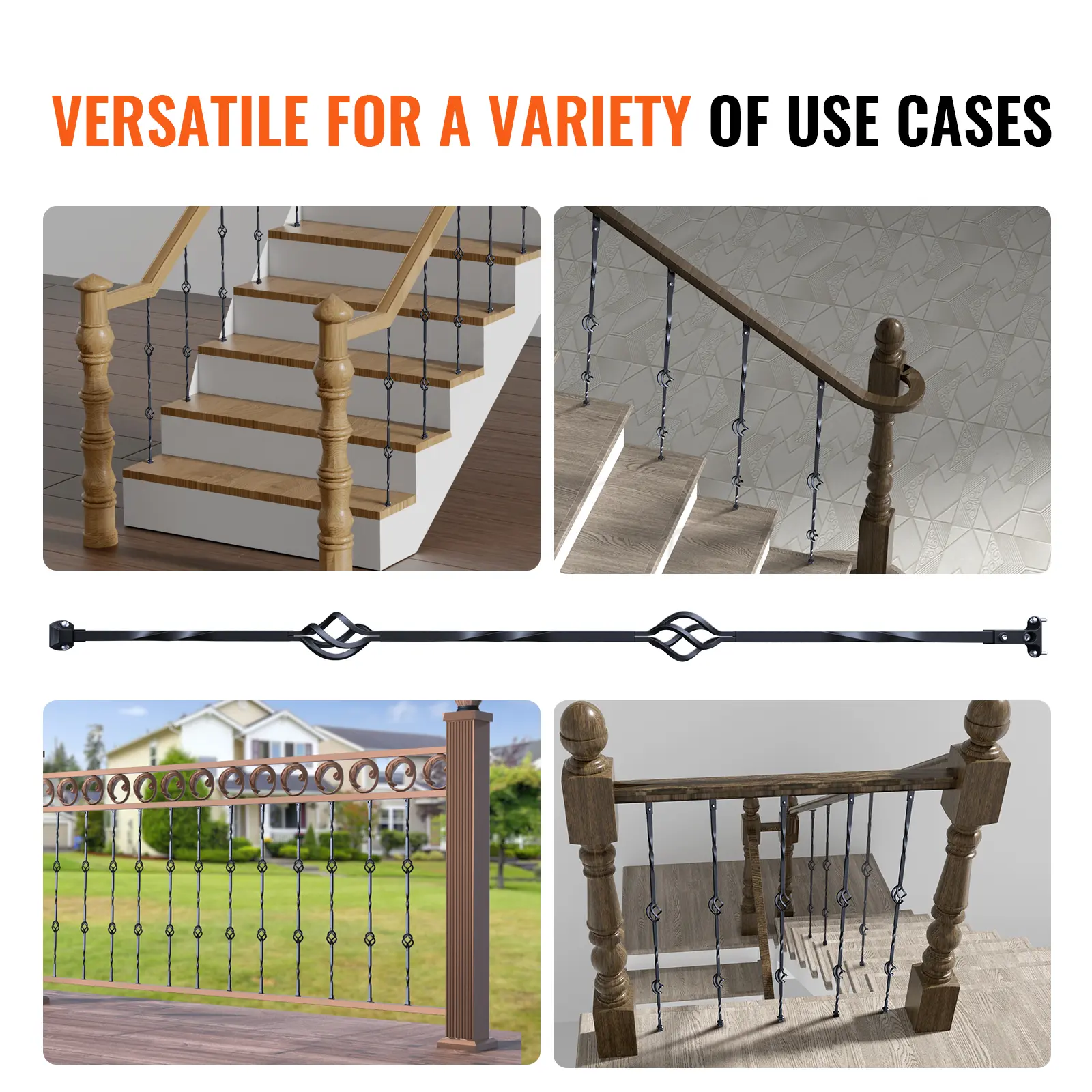SucceBuy Staircase Metal Balusters Galvanized Decorative Banister Spindles with Hollow Baskets Spiral Stair with Shoes Screws