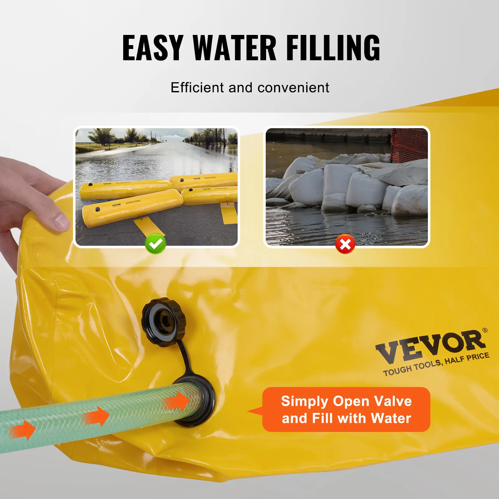 SucceBuy Flood Barriers Sandbag Alternative Flood Bags 4 Pack Flood Barrier for Home Water Barriers Flooding Driveway(4FT x 6in)