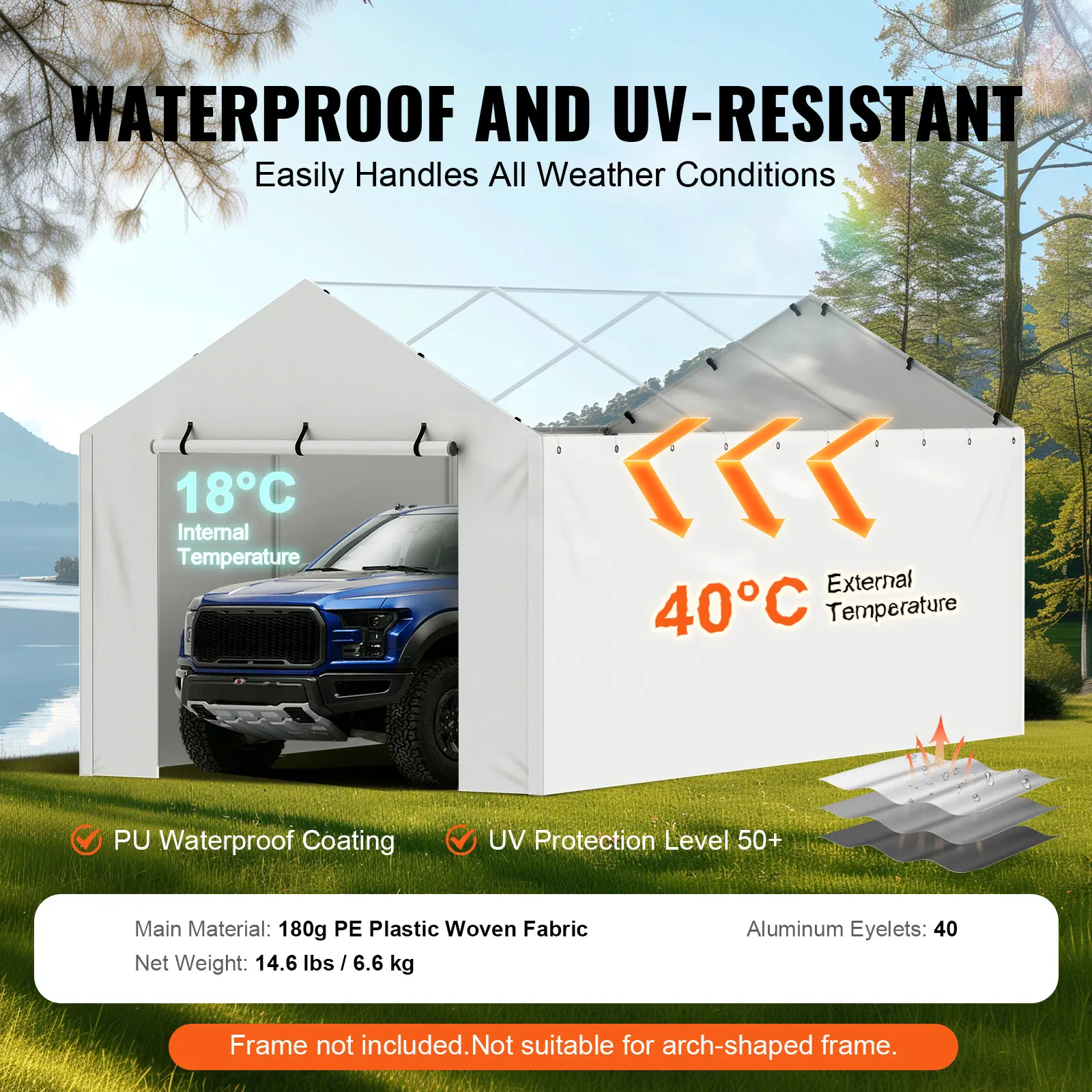 SucceBuy Carport Replacement  Garage Tent Shelter Tarp Heavy-Duty Waterproof & UV Protected.