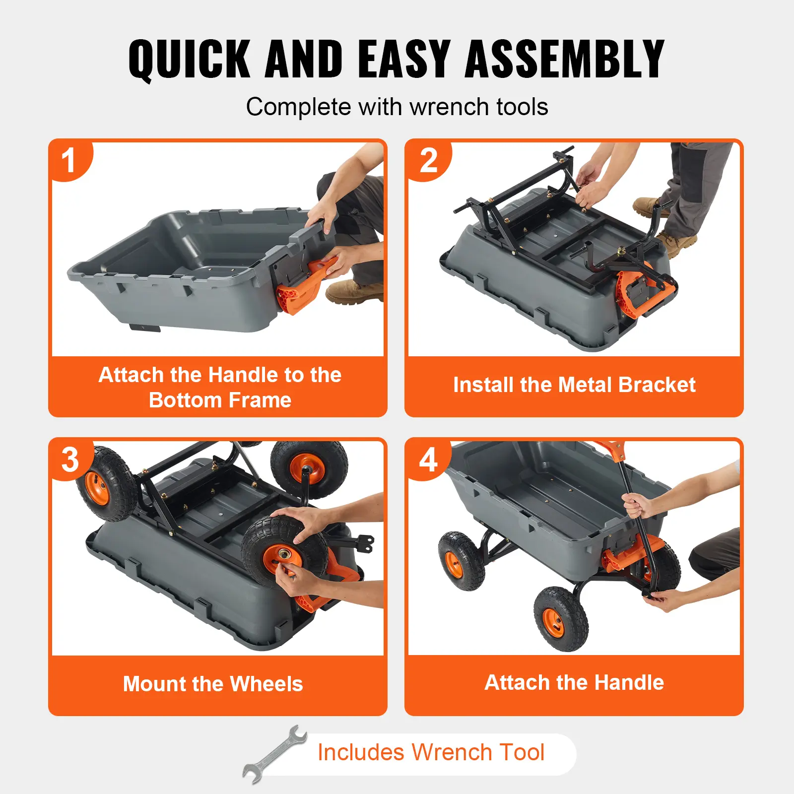 SucceBuy Garden Cart Durable Poly Dump Cart with Simple Assembly Steel Structure Versatile Dump Wagon with Dual-Function Handle