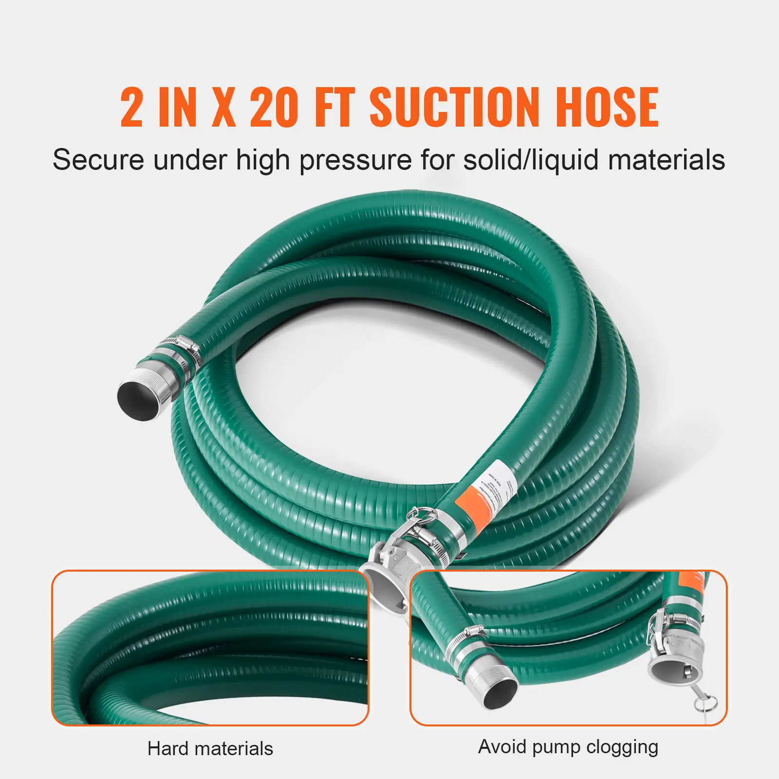 SucceBuy Suction Hose 2in x 20ft Green High Quality Hose with Camlock Connectors & Aluminum Fittings, Fit Various Pumps Purposes