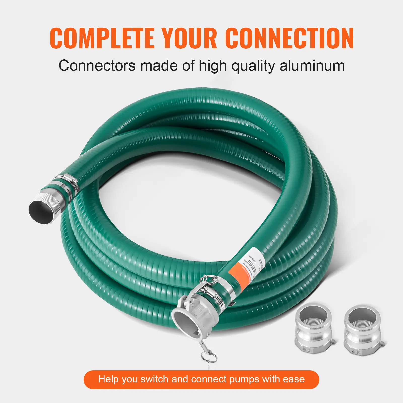 SucceBuy Suction Hose 2in x 20ft Green High Quality Hose with Camlock Connectors & Aluminum Fittings, Fit Various Pumps Purposes