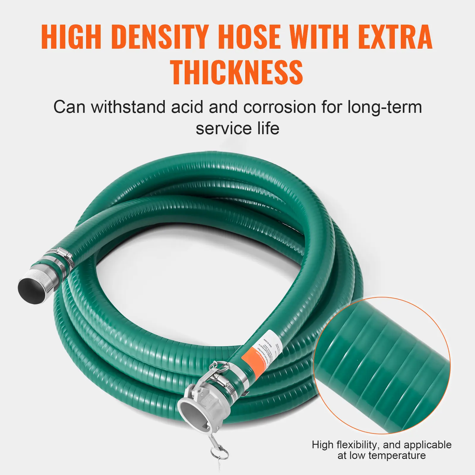 SucceBuy Suction Hose 2in x 20ft Green High Quality Hose with Camlock Connectors & Aluminum Fittings, Fit Various Pumps Purposes