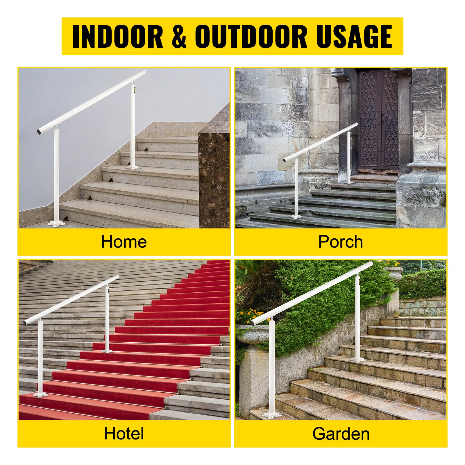 SucceBuy Handrail for Outdoor Steps Aluminum Stair Fit 0-5 Steps w/ Installation Kit Building & Hardware Home Improvement