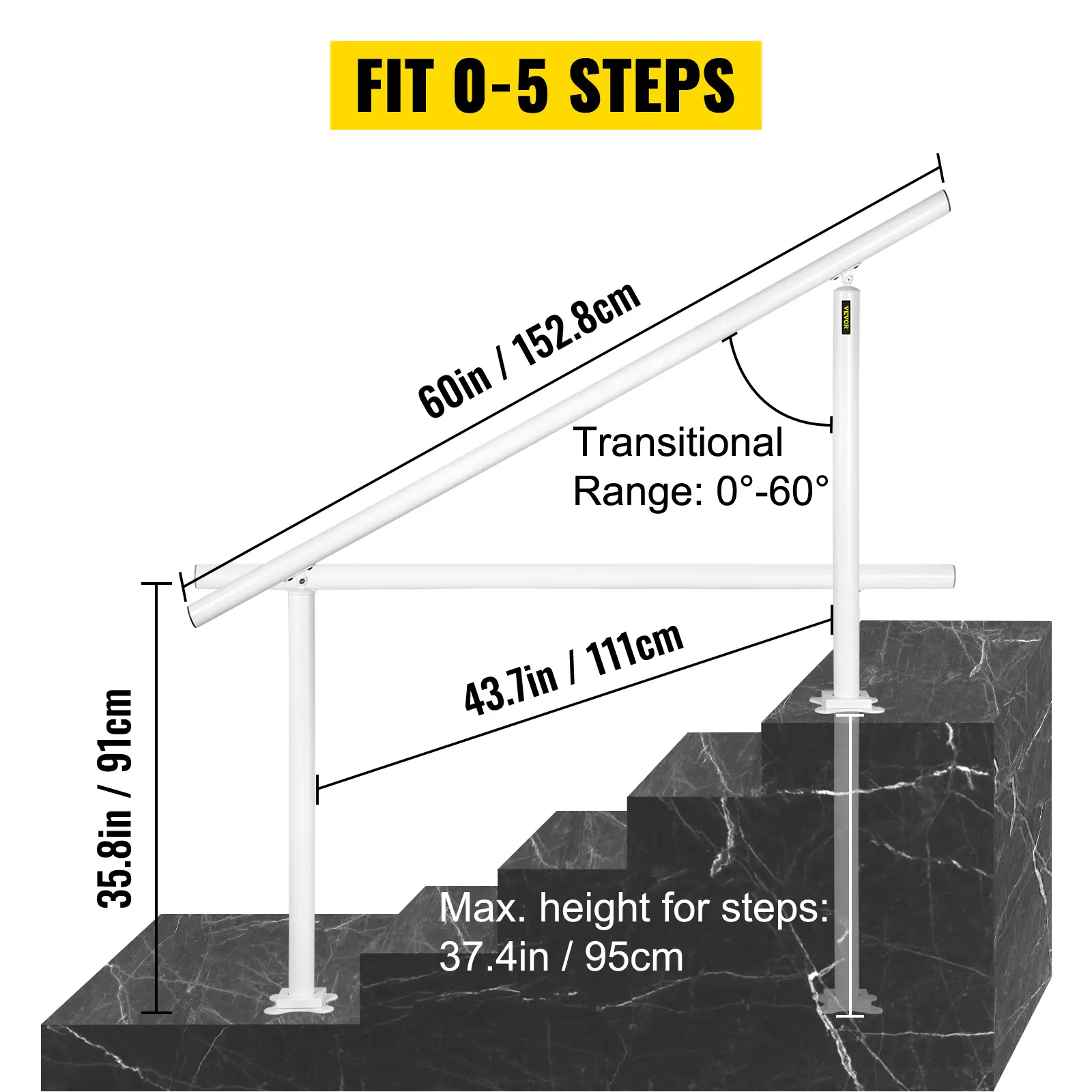 SucceBuy Handrail for Outdoor Steps Aluminum Stair Fit 0-5 Steps w/ Installation Kit Building & Hardware Home Improvement