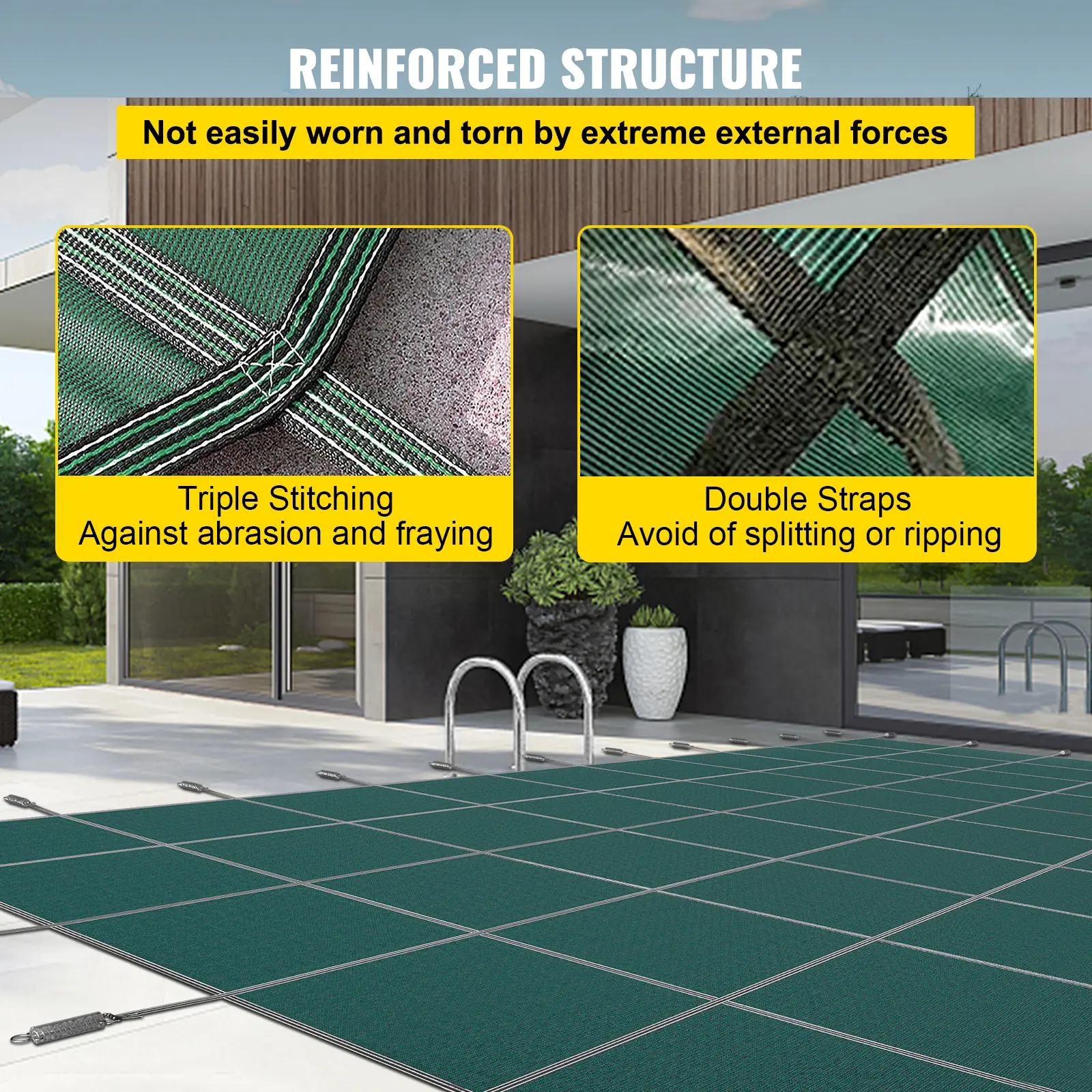 SucceBuy 12x24/18x40 ft Inground Pool Safety Cover Rectangle Winter Pool Cover Triple Stitched High Strength Mesh PP Material