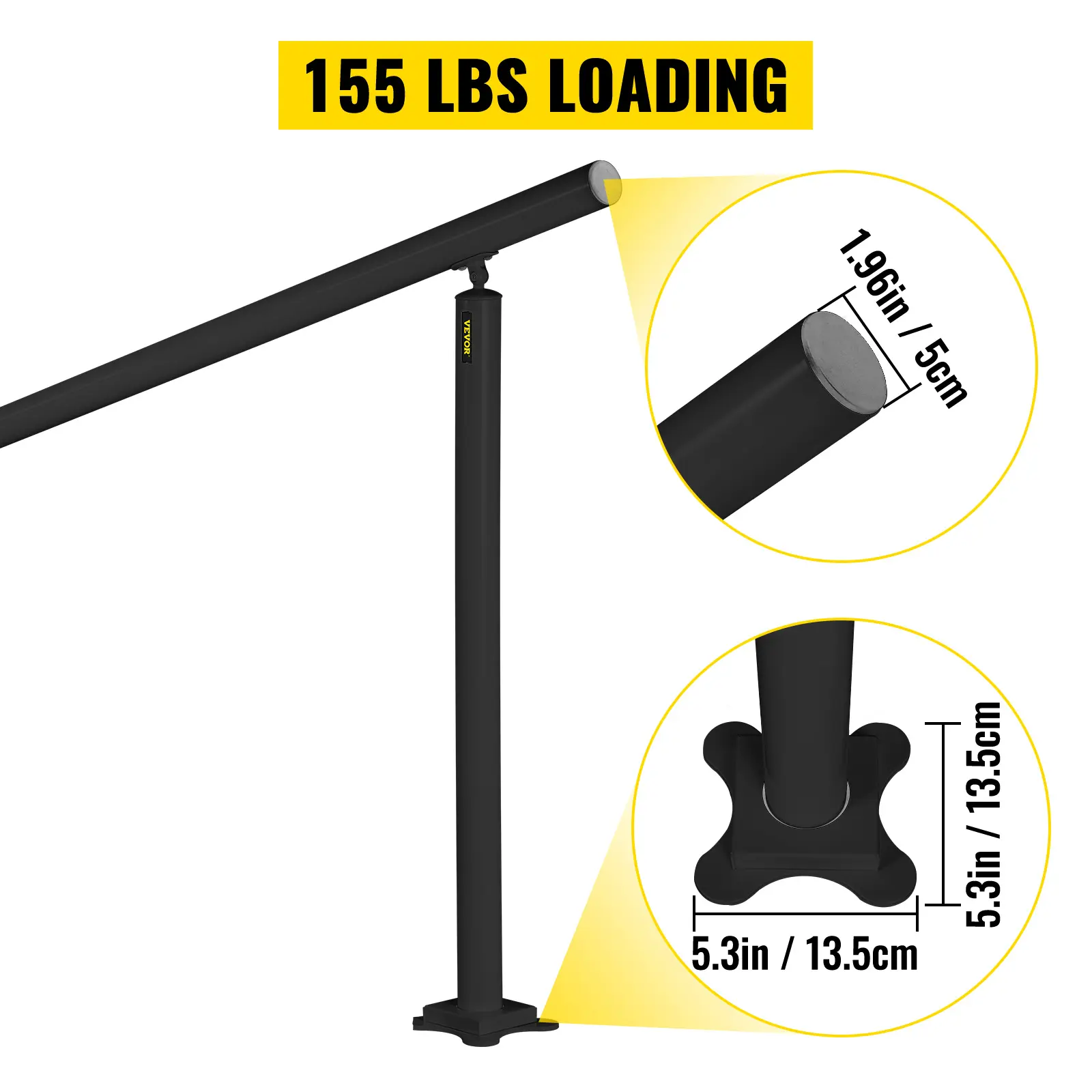 SucceBuy Handrail for Outdoor Steps Aluminum Stair Fit 0-5 Steps w/ Installation Kit Building & Hardware Home Improvement