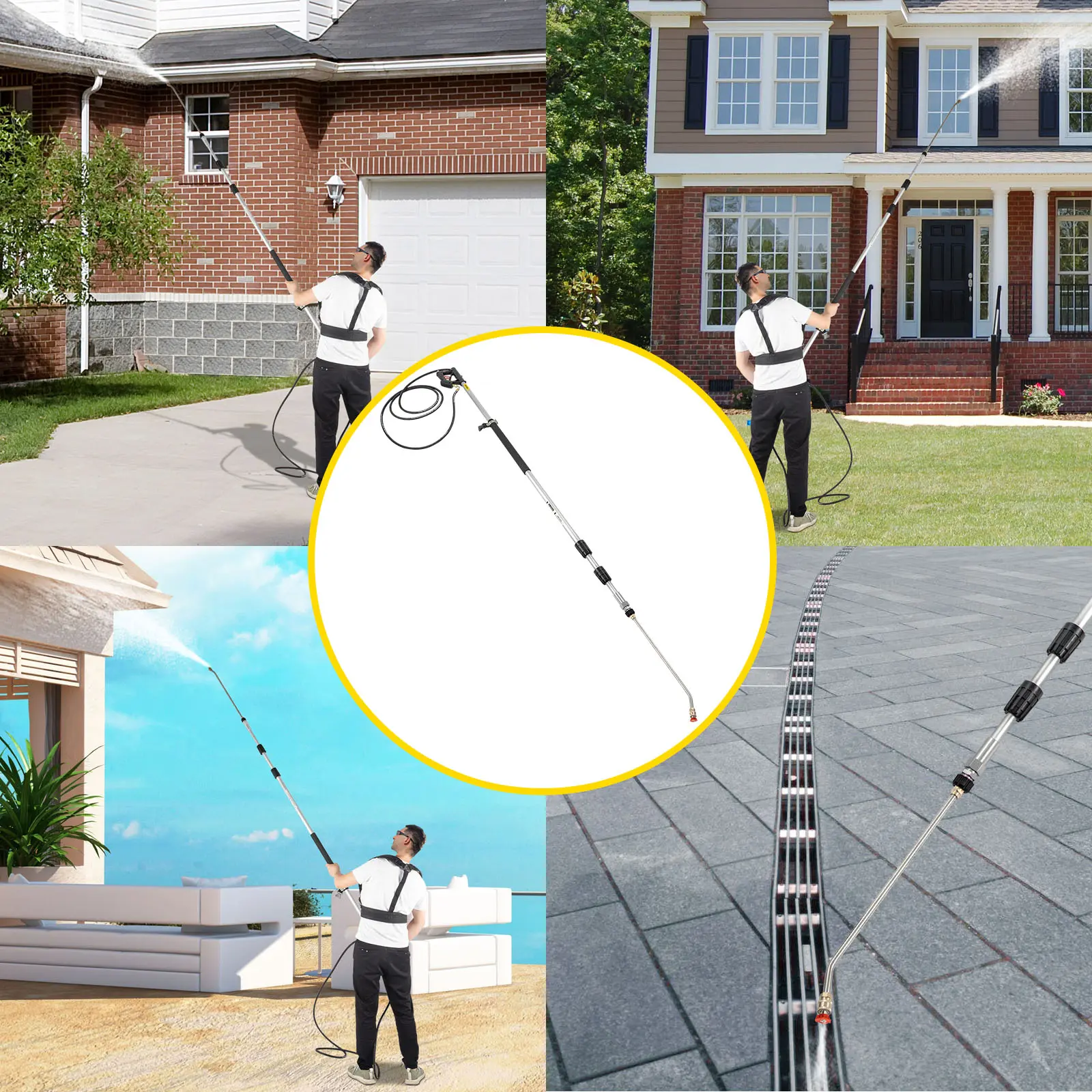 SucceBuy 18 / 20ft Telescoping Pressure Washer Wand w/Strap Belt 3/8" Quick Connector Extension Pole for Power Washer Spray