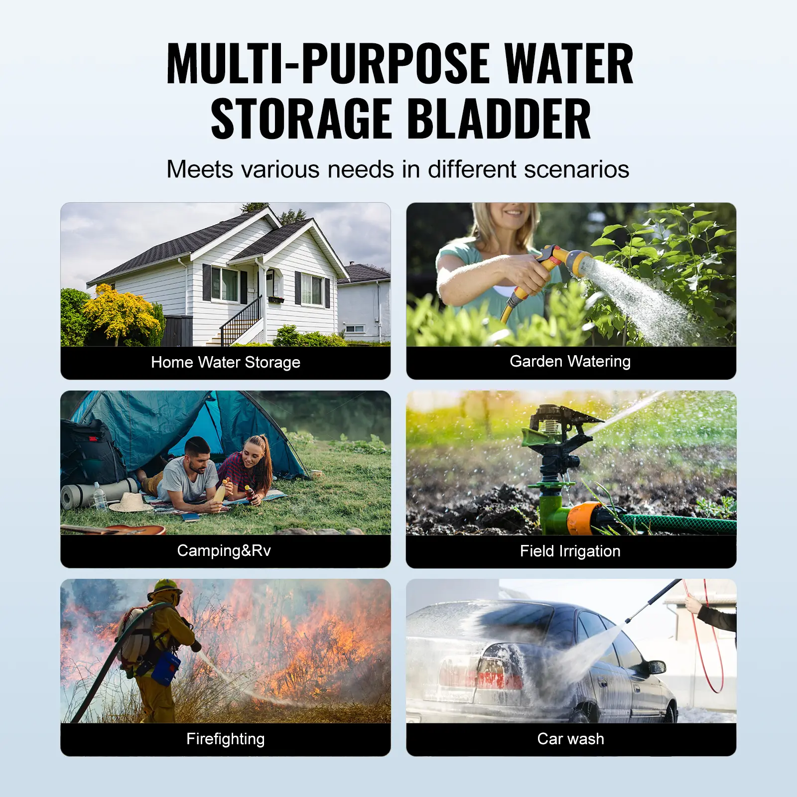 SucceBuy 1000L/264 Gallon Water Storage Bladder RV Water Tank 1000D Blue PVC Collapsible Water Storage Containers Soft Water Bag