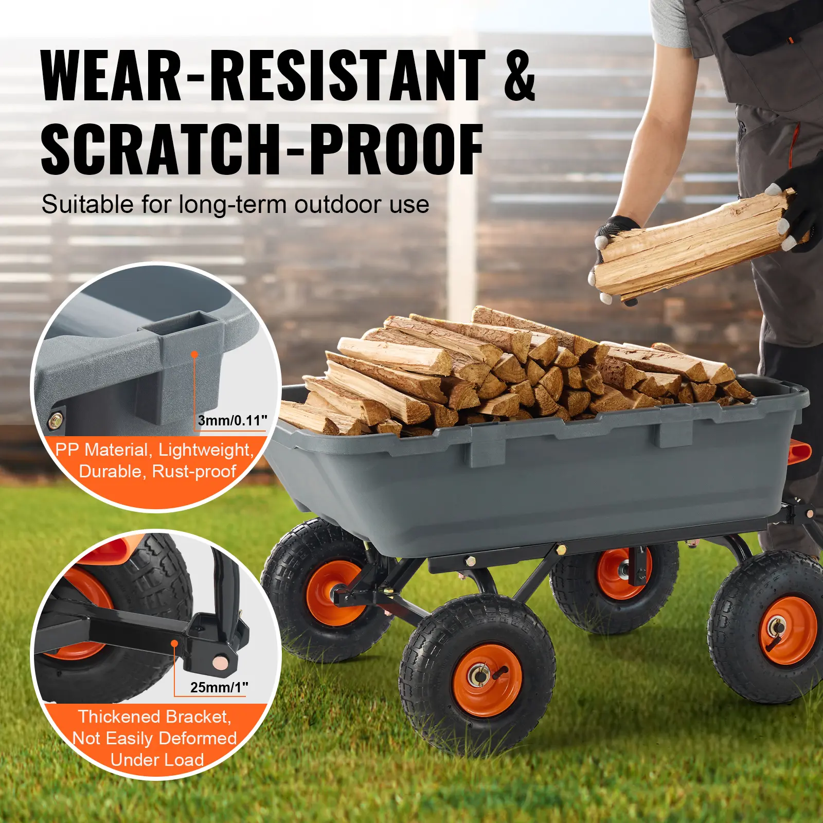 SucceBuy Garden Cart Durable Poly Dump Cart with Simple Assembly Steel Structure Versatile Dump Wagon with Dual-Function Handle